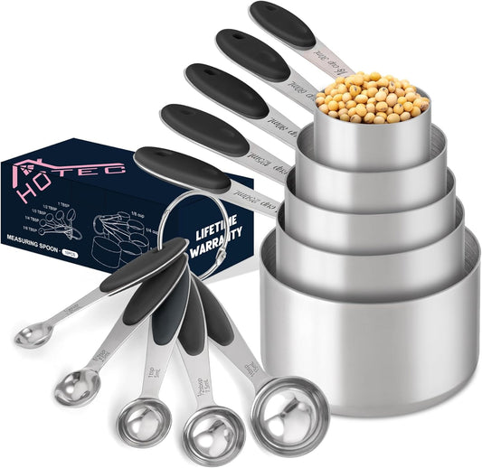 10-PACK Measuring Cups and Spoons Set, Kitchen Gadagets Cooking Baking,Heavy Duty & Dishwasher Safe for Dry and Liquid Ingredients,Black