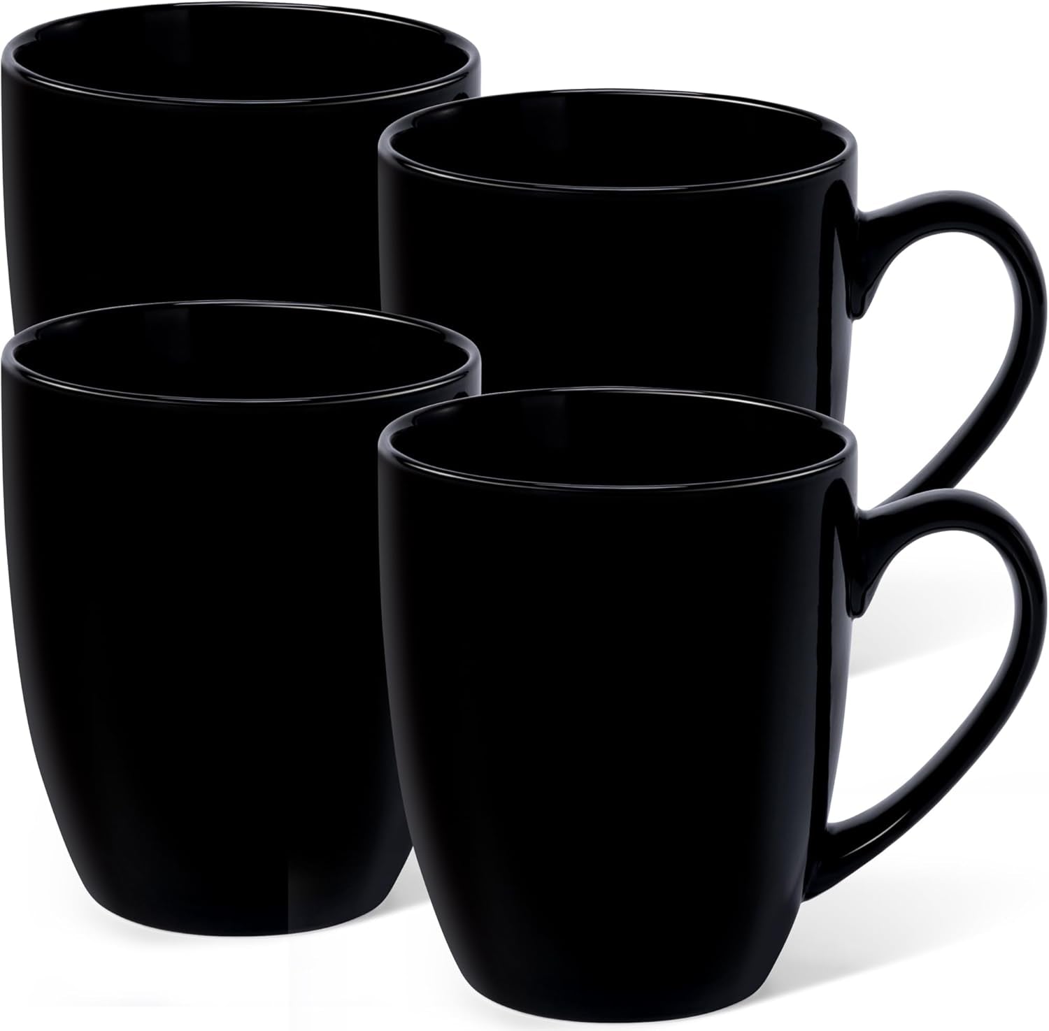16 Oz Large Coffee Mugs Set of 4 Ceramic Coffee Mug White Coffee Cups Tea Cups Idea Gift for Women Men House Warming Gifts New Home Office, White 4 Pack (Black)