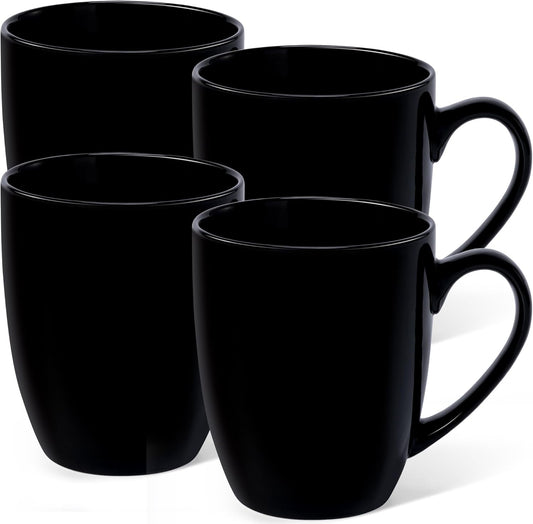 16 Oz Large Coffee Mugs Set of 4 Ceramic Coffee Mug White Coffee Cups Tea Cups Idea Gift for Women Men House Warming Gifts New Home Office, White 4 Pack (Black)