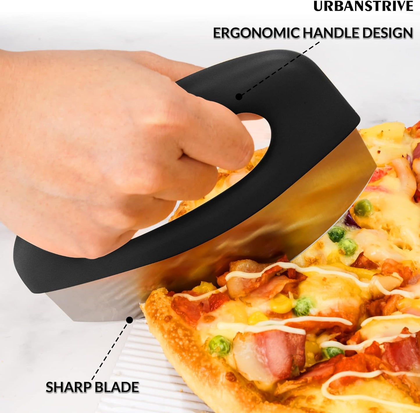 Heavy Duty Stainless Steel Pizza Cutter with Cover, Super Sharp Blade Pizza Knife Pizza Cutter Rocker, Perfect Kitchen Gadgets for Pizza Cutting Home Essentials (Black)