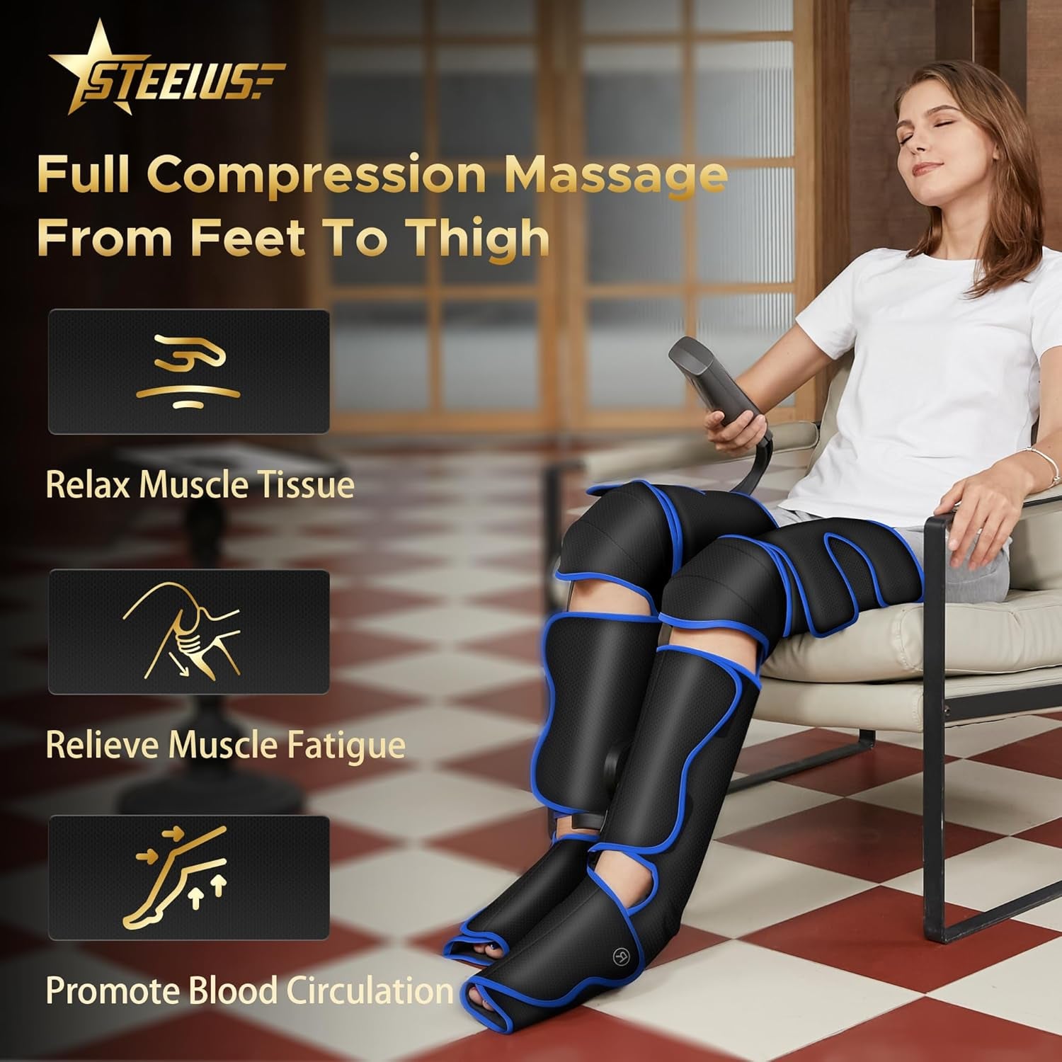 Leg Massager, Air Compression Massager with Heat, 6 Massage Modes & 3 Massage Intensities, for Foot, Calf, Knee＆Thigh and Muscles Relaxation