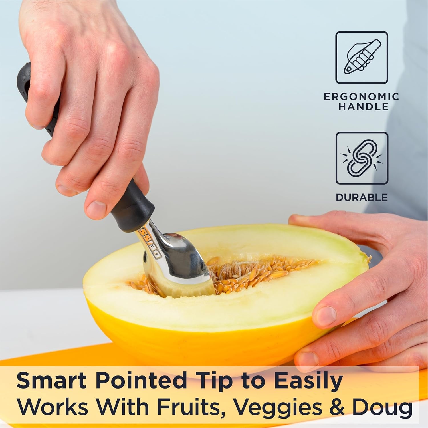 Pro Ice Cream Scoop, Stainless Steel with Soft Rubber Handle, Perfect Ergonomic Design for Easy Grip, Heavy Duty Ice Cream Scooper for Spooning Frozen Hard Gelato and Sorbet, Cookie Dough