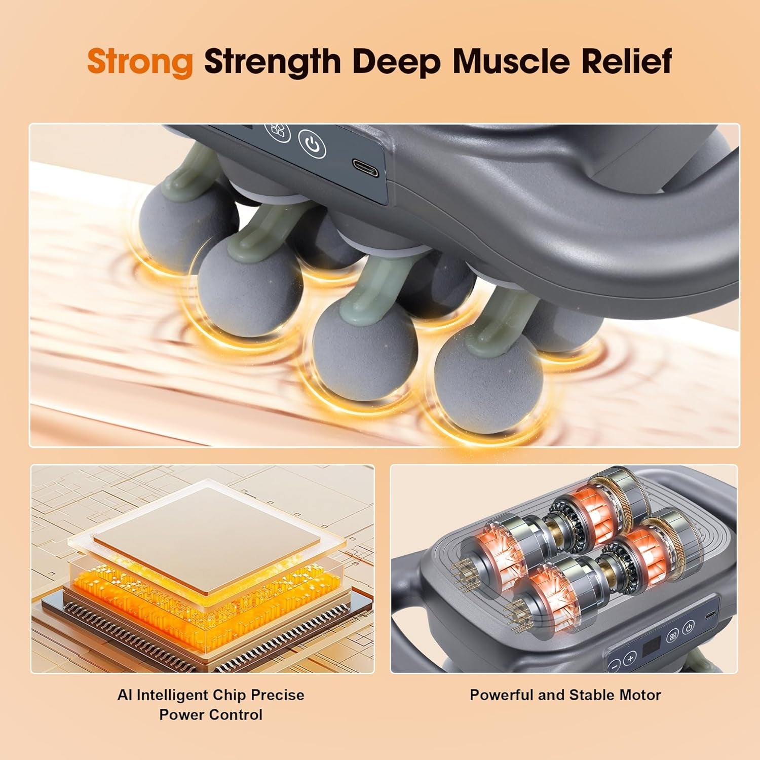 16-Head Massage Gun Set, Deep Tissue Percussion Massager, Electric Massage Tools with 9 Styles & Levels, Dark Grey