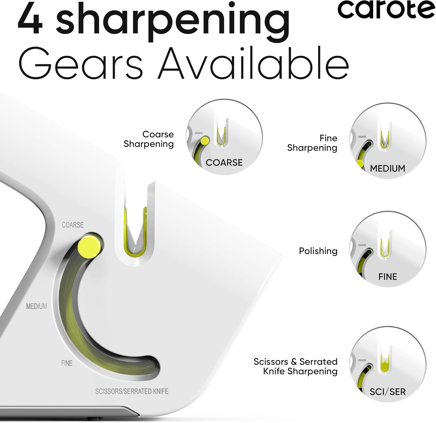 4-In-1 Knife Sharpener, Pocket Knife Sharpener with a Non-Slip Base, Scissor Sharpener for Chefs & Serrated & Paring Knives, Compact for Easy Storage, Light Grey