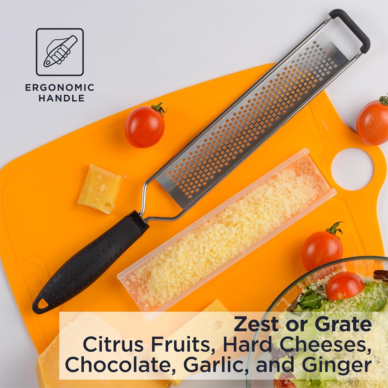LUX Fine Grater & Lemon Zester, Parmesan Cheese Grater Handheld - Spices, Citrus Fruits, Hard Cheeses, Garlic, Chocolate, Nuts, Ginger, Vegetable Shredder