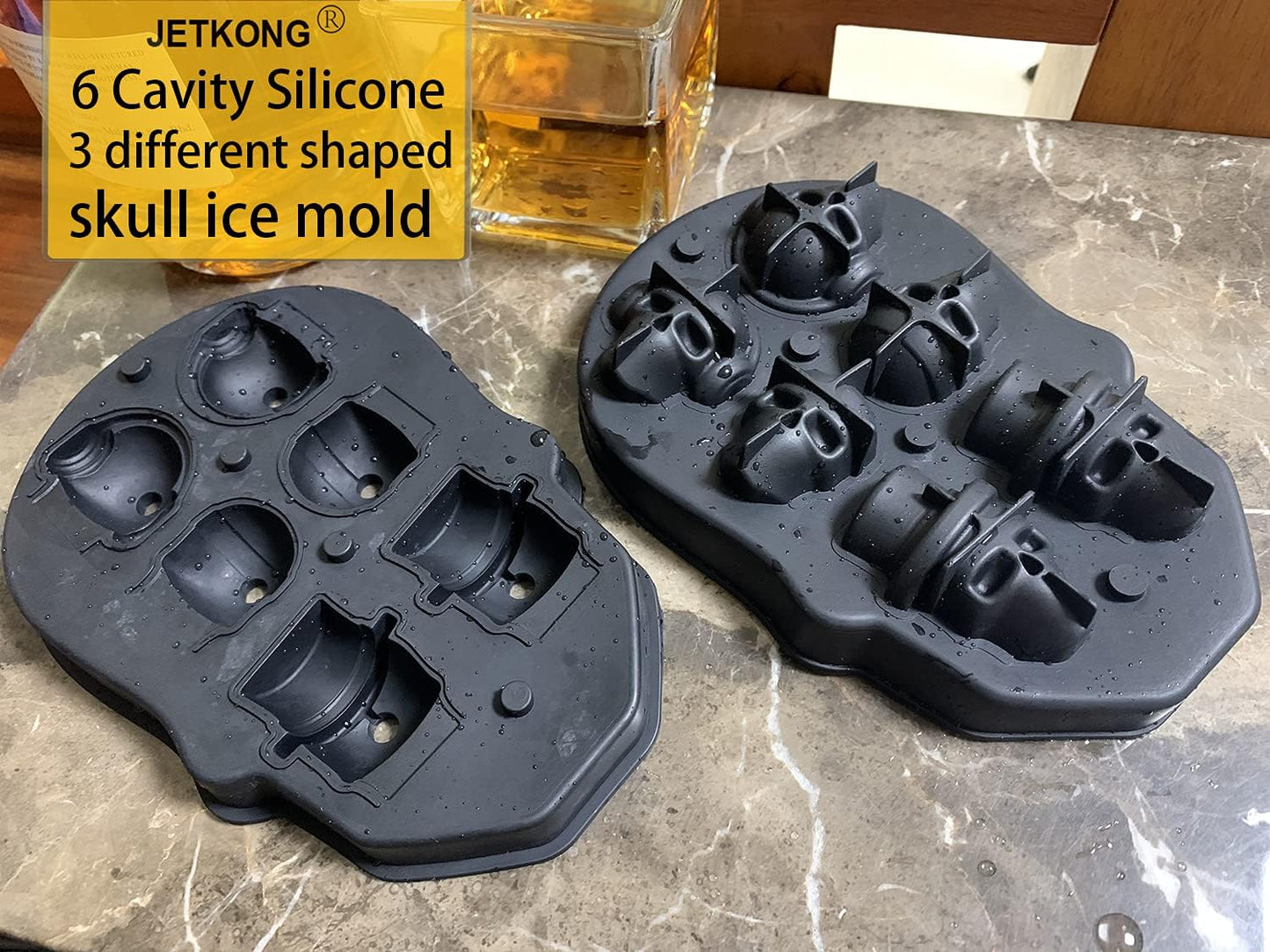 6 Cavity Skull Ice Maker - Silicone Skull Shaped Ice Mold and Tray for Whiskey, Cocktails and Beverages