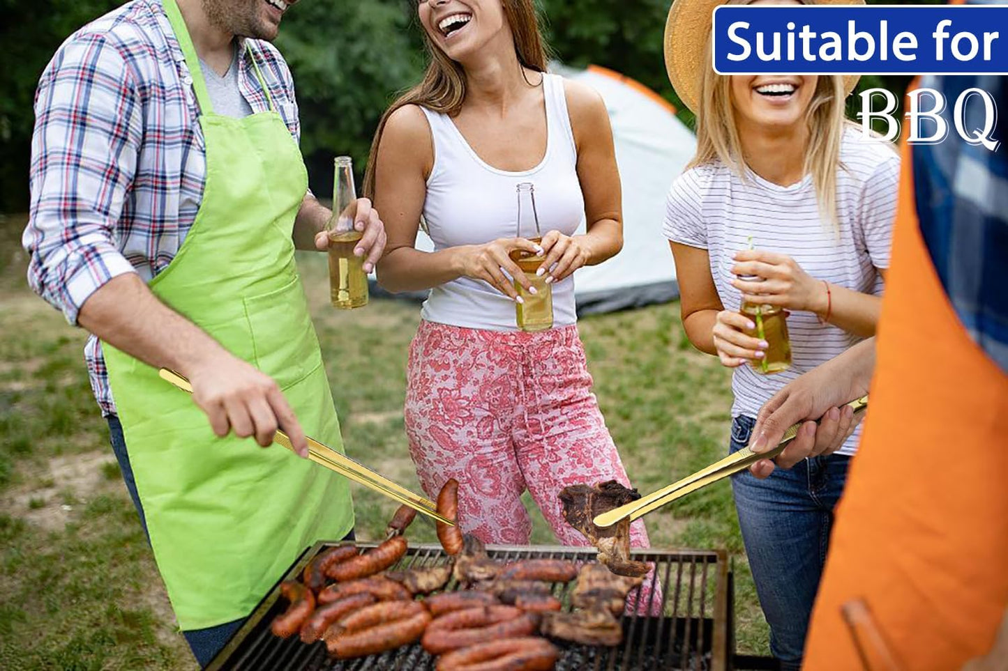 4 Pcs Kitchen Tweezers, 12'' and 10'' Stainless Steel Cooking Tweezers Set, High-Precision Tweezers Tongs for Cooking, Repairing, Seafood and BBQ (Gold)