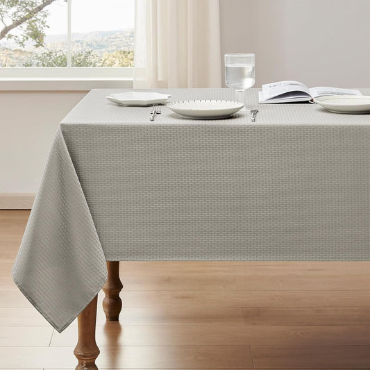 Rectangle Tablecloth Weaved Textured Water Resistant Spill Proof Table Cloth, Decorative Fabric Wrinkle Free Table Cover for Events and Dinner, 60 X 84 Inch, Light Grey