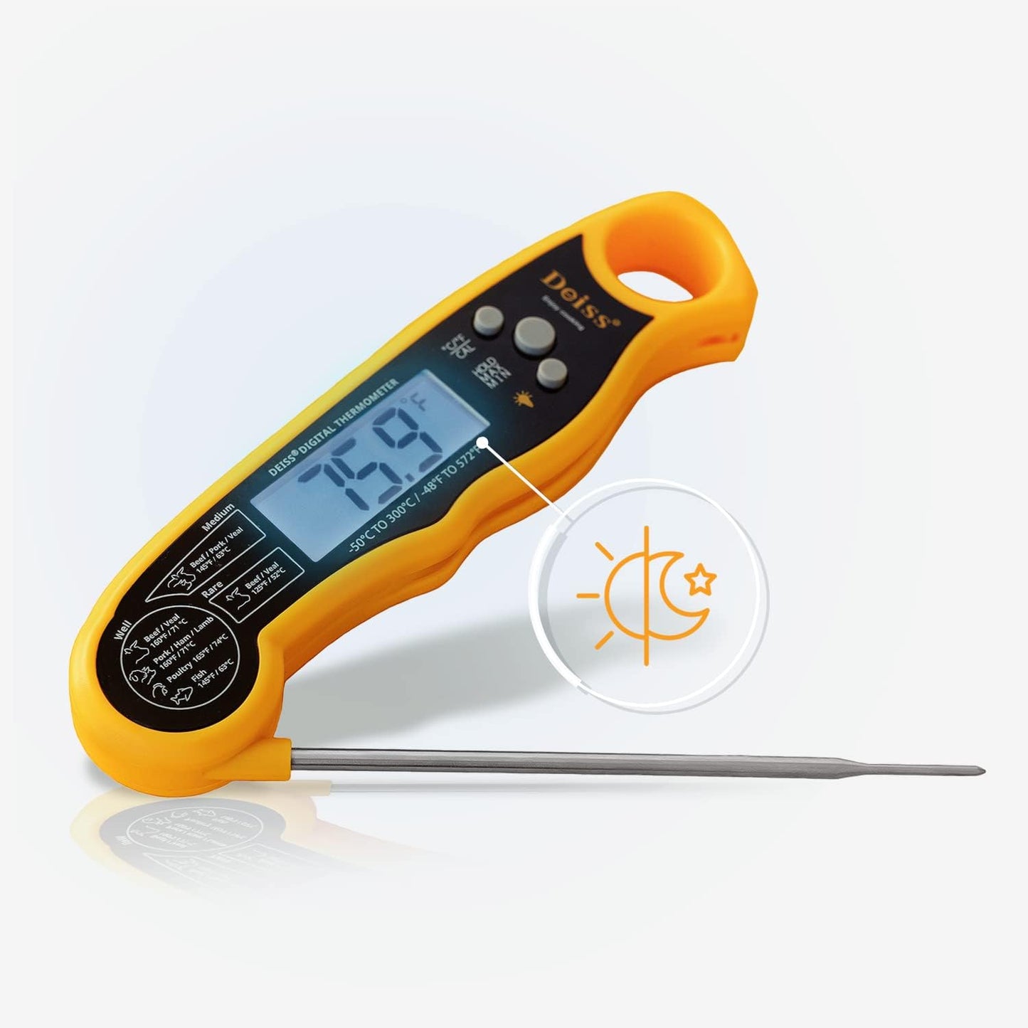 PRO Digital Meat Thermometer – Ultra Fast Digital Cooking Thermometer with Backlight Display - Waterproof Digital Thermometer for Beef, Poultry, BBQ – Instant Read Digital Candy Thermometer