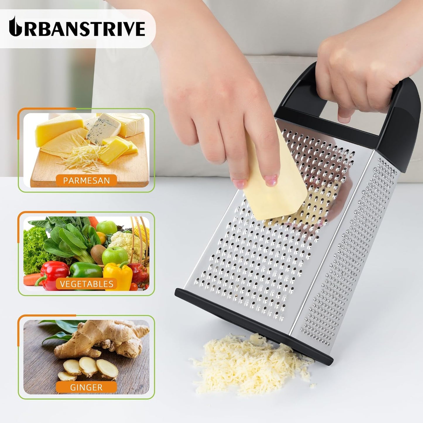 Cheese Grater with Container Box Grater Stainless Steel Graters for Kitchen Cheese Shredder Parmesan Shredder Kitchen Gadgets Kitchen Tools Kitchen Gifts for Chef Dishwasher Safe Zester