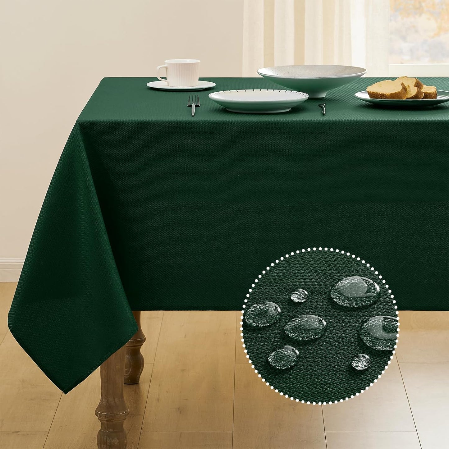 Textured Tablecloth Rectangle Waterproof Table Cloth, Washable Table Cover Wrinkle Free Fabric Tabletop Decoration for Kitchen, Dining, Wedding, Parties, 52 X 70 Inch, Hunter Green