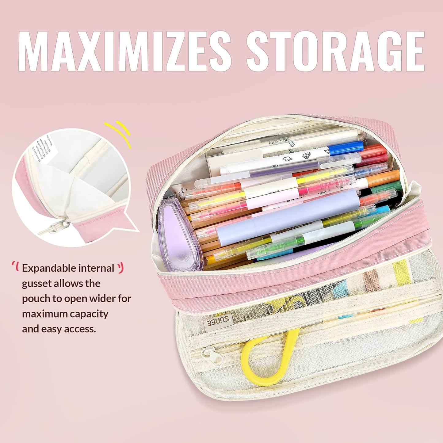 Pencil Case, Large Capacity Pencil Pouch, Aesthetic Pen Bag Office Stationery Organizer Simple Sturdy Multifunctional for Teen Girls Women Men, Pink