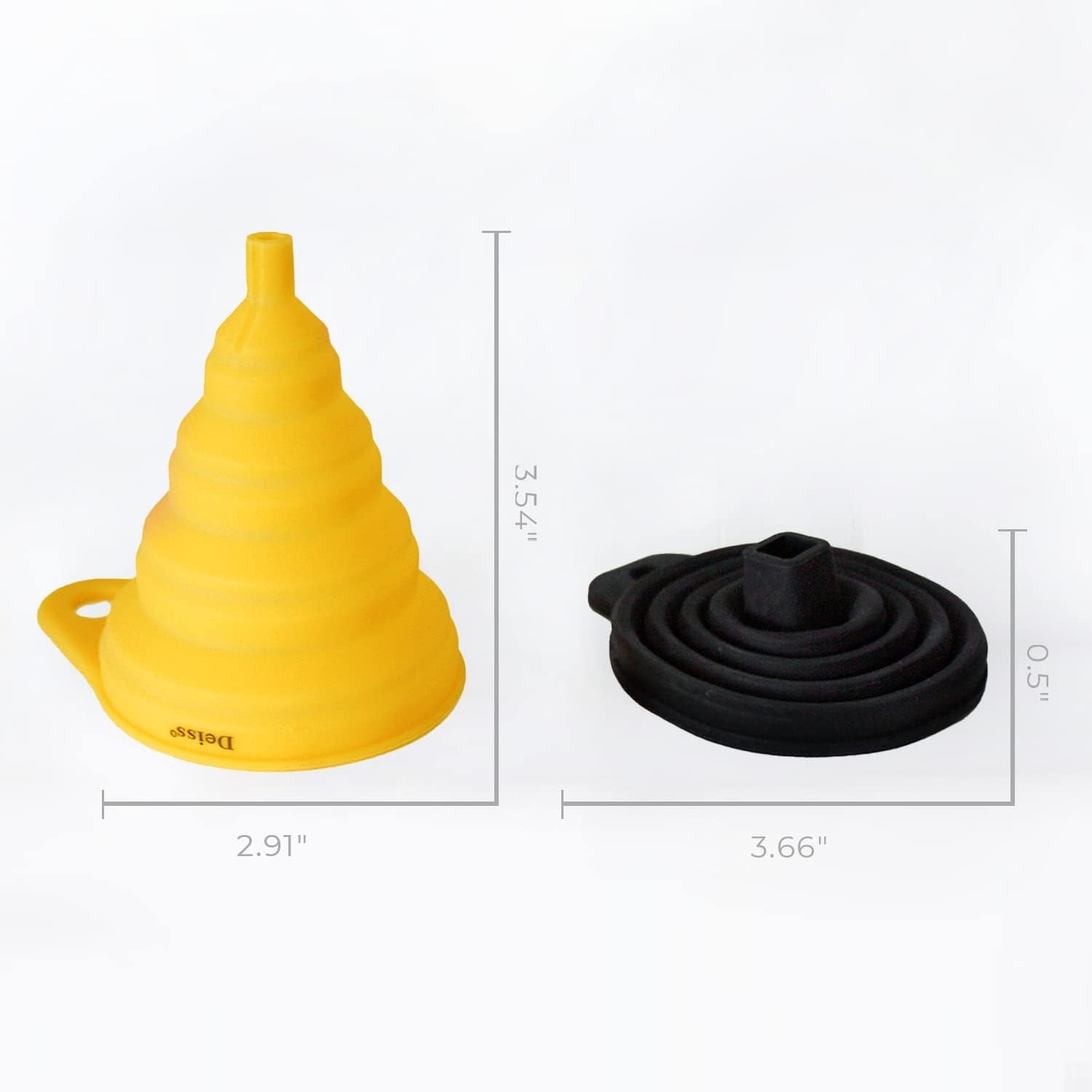 PRO Silicone Collapsible Funnel Set - Rounded & Squared Foldable Funnels - Food Grade, Dishwasher Safe - Set of 2 (Yellow, Black)