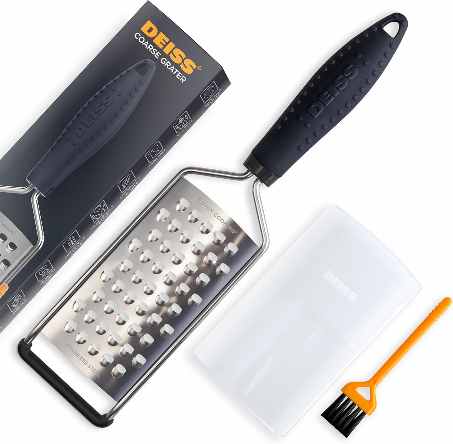 PRO Coarse Grater & Hand Held Cheese Grater - Sharp Stainless Steel Blades, Non-Slip Handle, Small Cheese Grater for Kitchen, Shredder, Dishwasher Safe