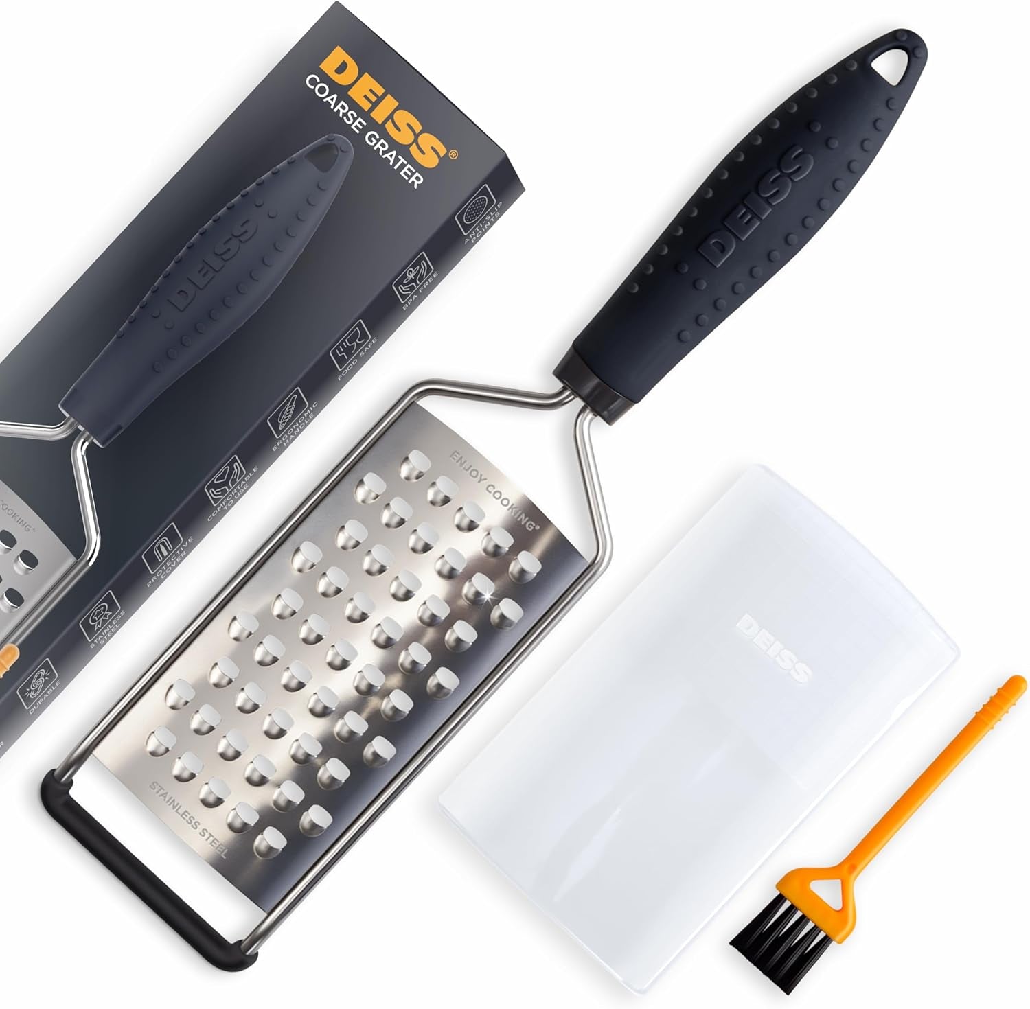 PRO Coarse Grater & Hand Held Cheese Grater - Sharp Stainless Steel Blades, Non-Slip Handle, Small Cheese Grater for Kitchen, Shredder, Dishwasher Safe