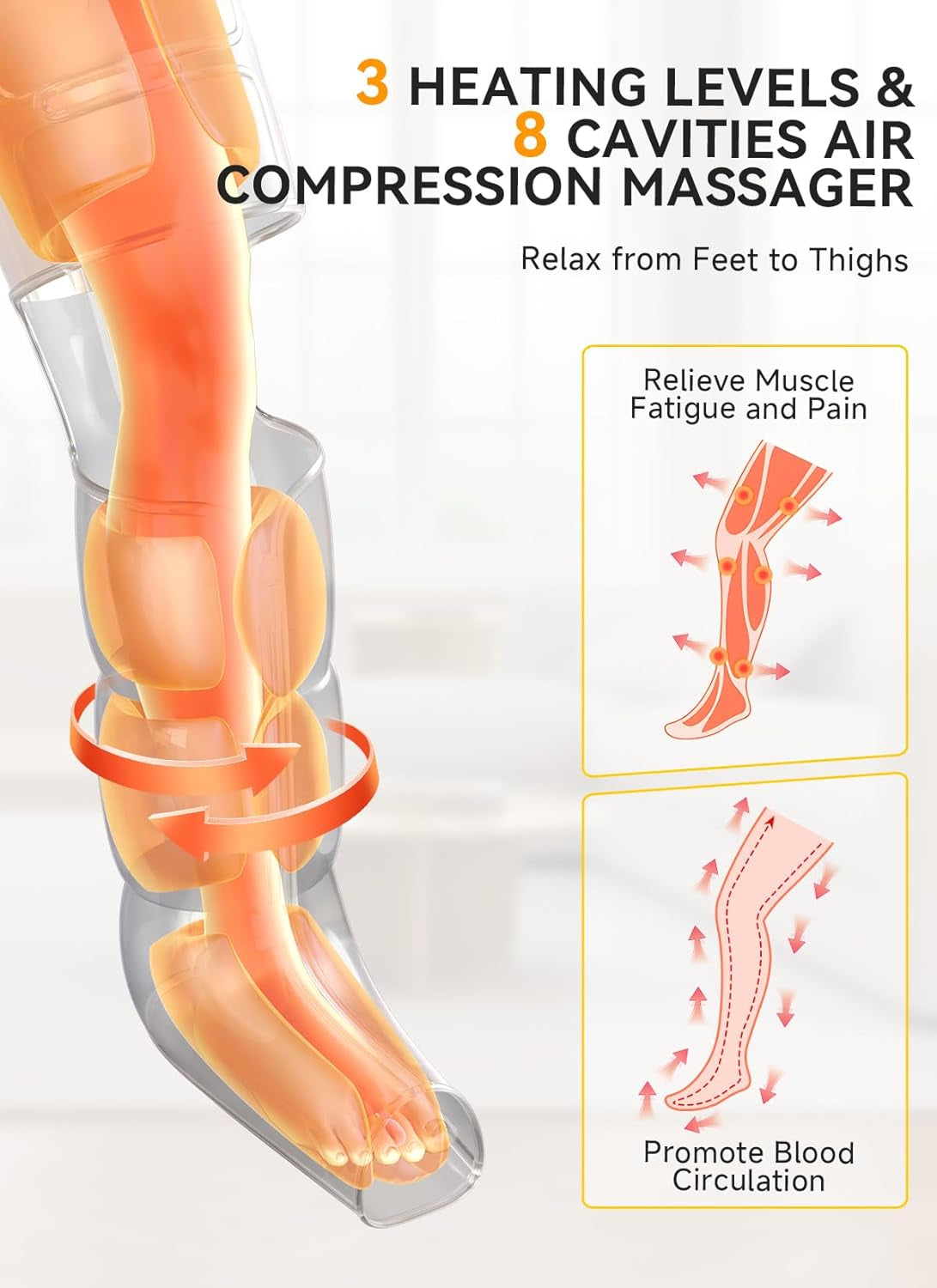 Leg Massager with Heat and Compression, Foot Calf & Thigh Massage for Circulation and Pain Relief, Leg Compression Massager with Handheld Controller 3 Intensities 6 Modes