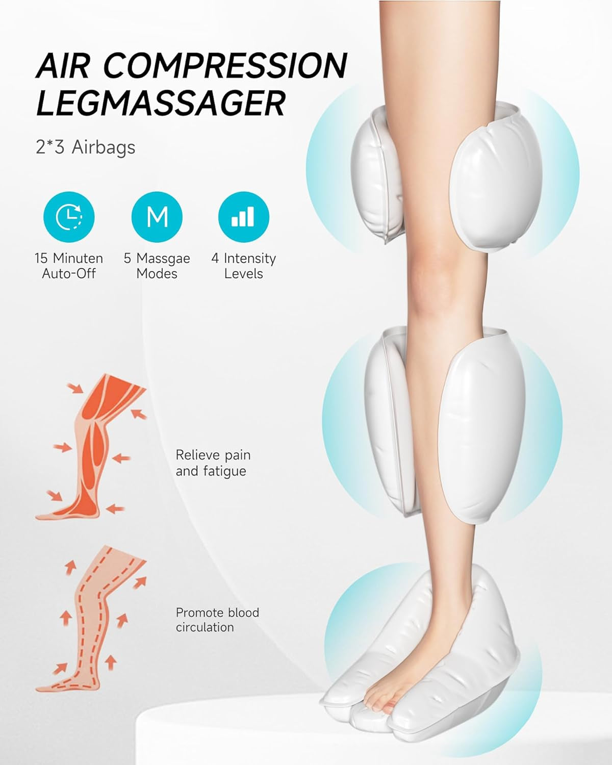Leg Massager for Circulation and Pain Relief FSA, Gifts for Men Women Dad Mom, Leg Massager with Heat and Compression, 2 Heat 5 Modes 4 Intensities 4 Extenders