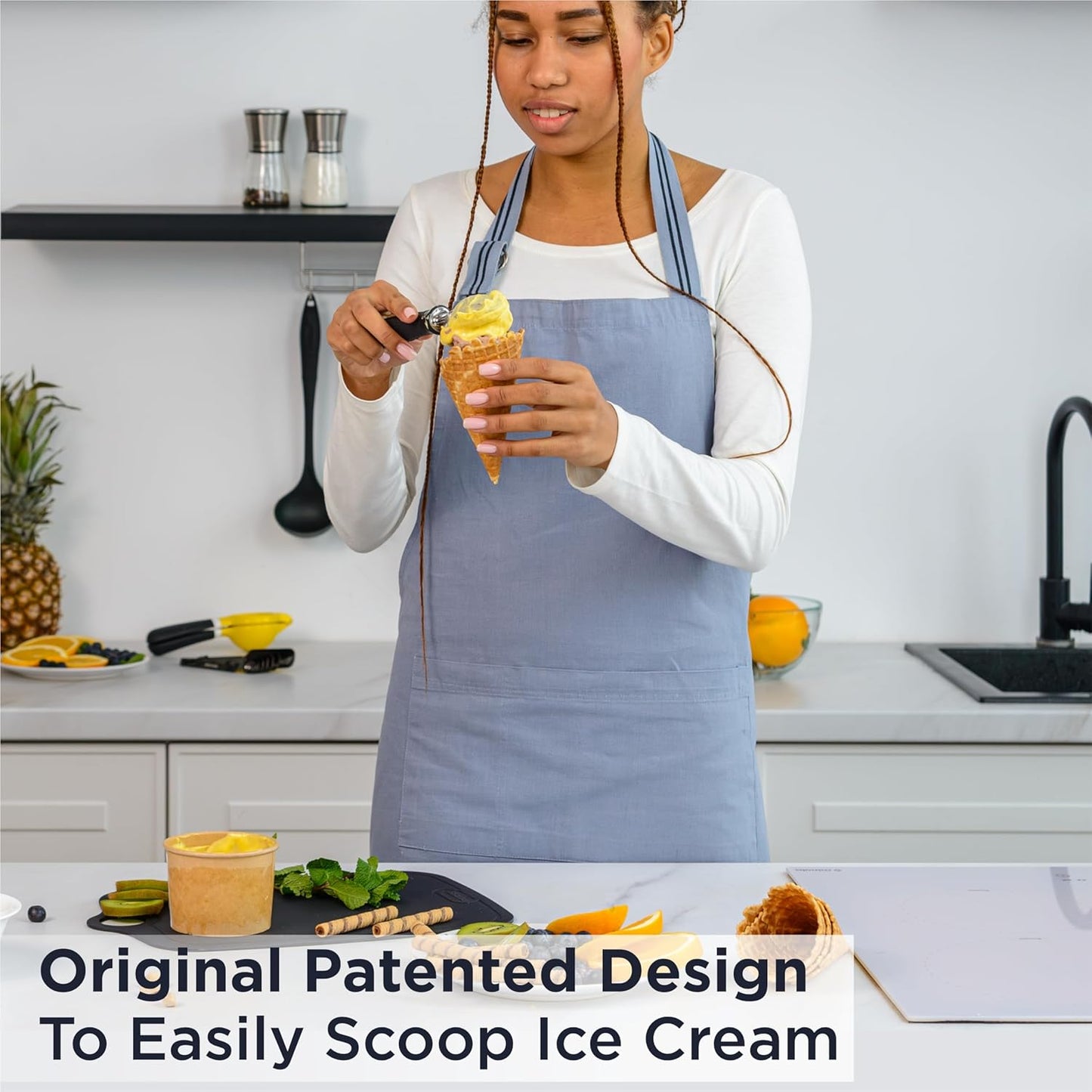 Pro Ice Cream Scoop, Stainless Steel with Soft Rubber Handle, Perfect Ergonomic Design for Easy Grip, Heavy Duty Ice Cream Scooper for Spooning Frozen Hard Gelato and Sorbet, Cookie Dough