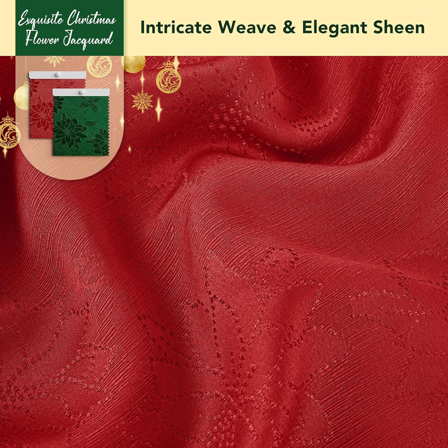 Christmas Red Tablecloth round 60 Inch-Fabric Xmas Holiday Winter Table Cloth-Jacquard Damask Poinsettia Modern Table Cover Small Circle Kitchen Dinner Dining Picnic Holiday Parties