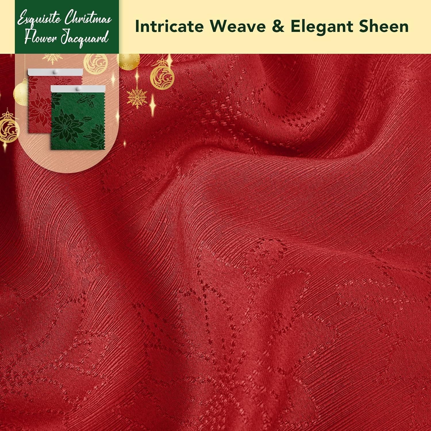 Christmas Red Tablecloth round 60 Inch-Fabric Xmas Holiday Winter Table Cloth-Jacquard Damask Poinsettia Modern Table Cover Small Circle Kitchen Dinner Dining Picnic Holiday Parties