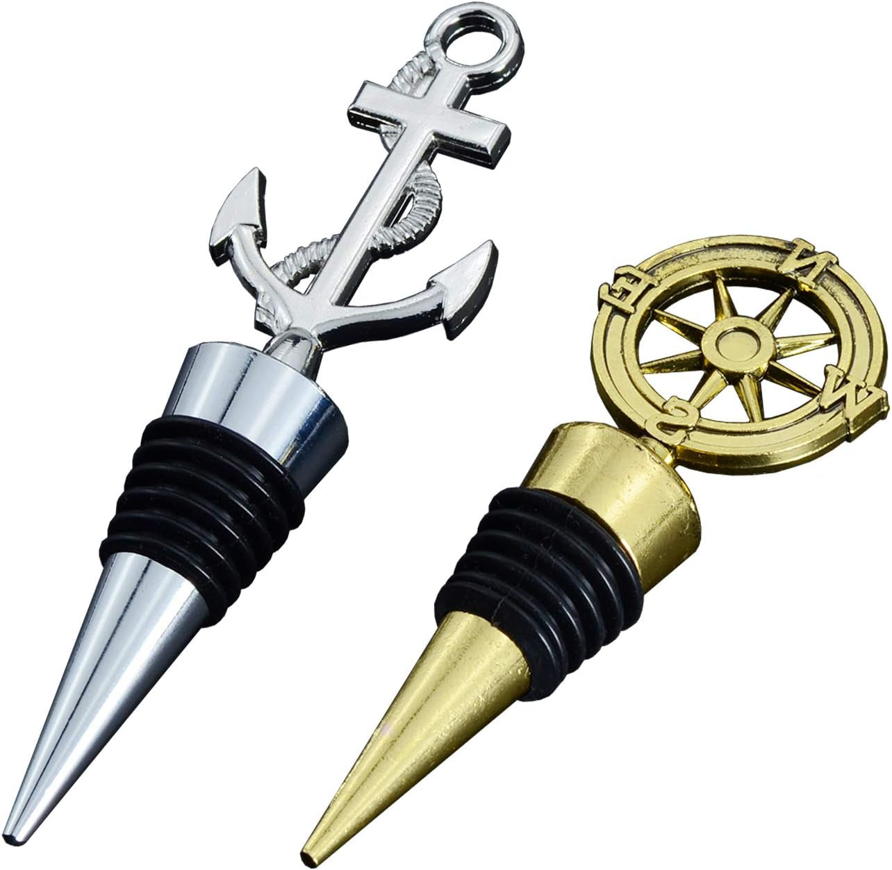 2 Pack Wine and Beverage Bottle Stoppers Stainless Steel Wine Stopper (Anchor and Rudder)