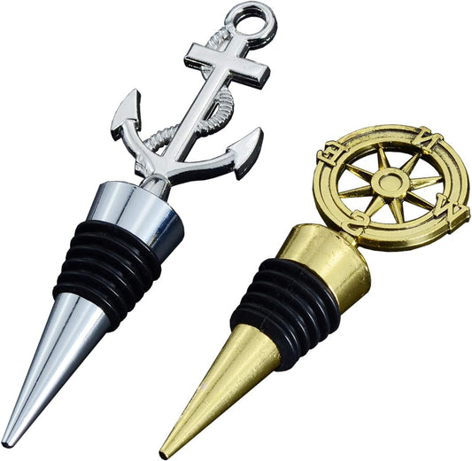 2 Pack Wine and Beverage Bottle Stoppers Stainless Steel Wine Stopper (Anchor and Rudder)