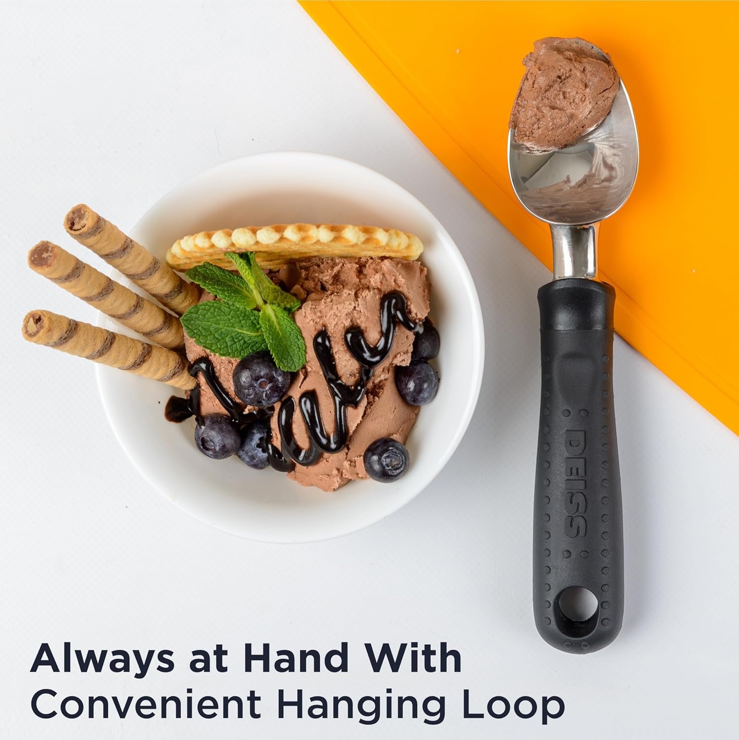 Pro Ice Cream Scoop, Stainless Steel with Soft Rubber Handle, Perfect Ergonomic Design for Easy Grip, Heavy Duty Ice Cream Scooper for Spooning Frozen Hard Gelato and Sorbet, Cookie Dough