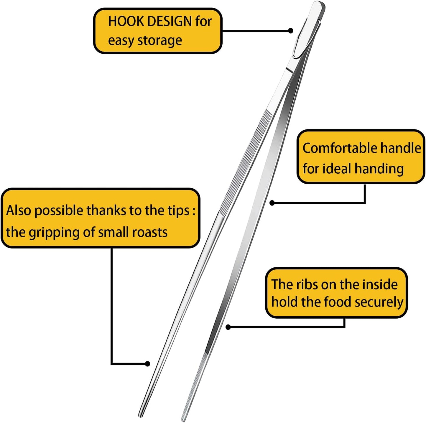 12-Inch Kitchen Tweezers Fine Tweezer Tongs Extra-Long Stainless Steel Cooking Tweezers