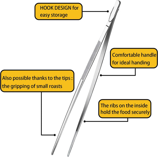 12-Inch Kitchen Tweezers Fine Tweezer Tongs Extra-Long Stainless Steel Cooking Tweezers