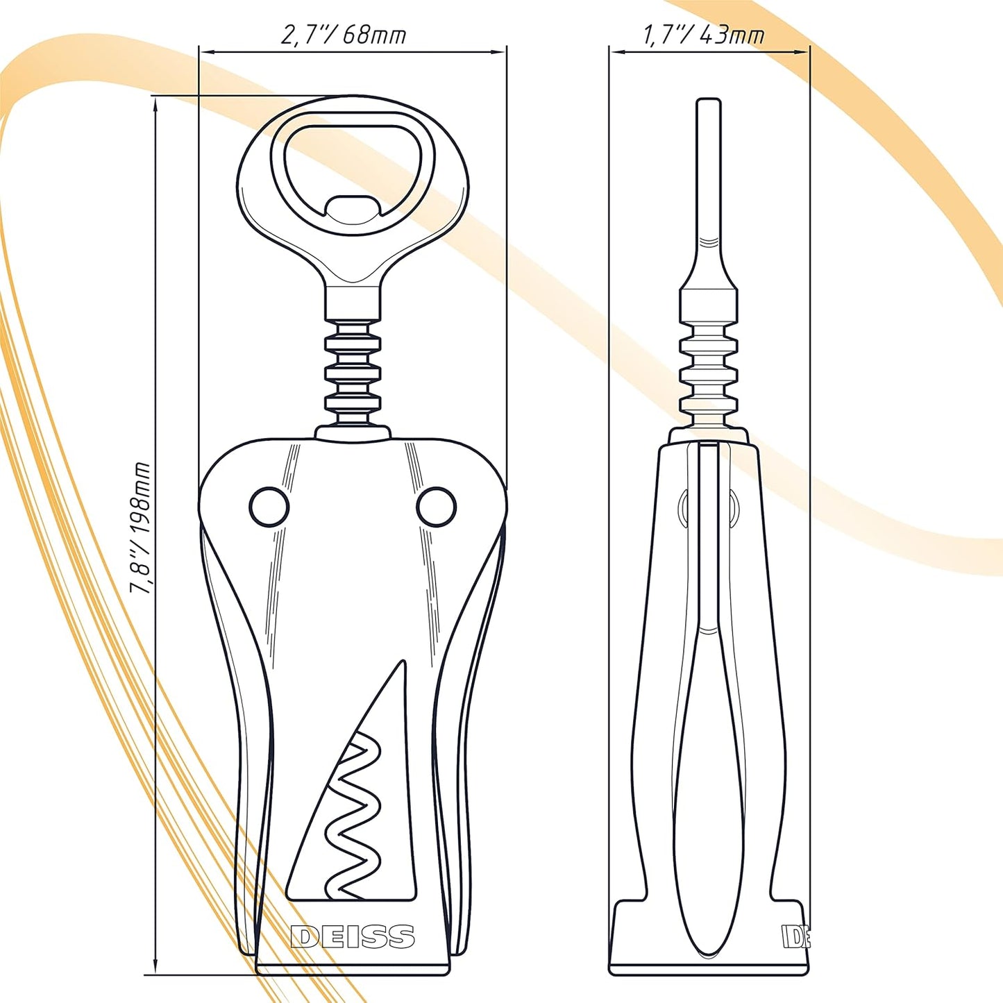 LUX Wine Opener, All-Metal Wing Corkscrew Wine Bottle Opener with Built-In Beer Bottle Opener - Ergonomic Cork Screw Wine Corker, Silver Matte Coating, Velvet Storage Pouch (SILVER)