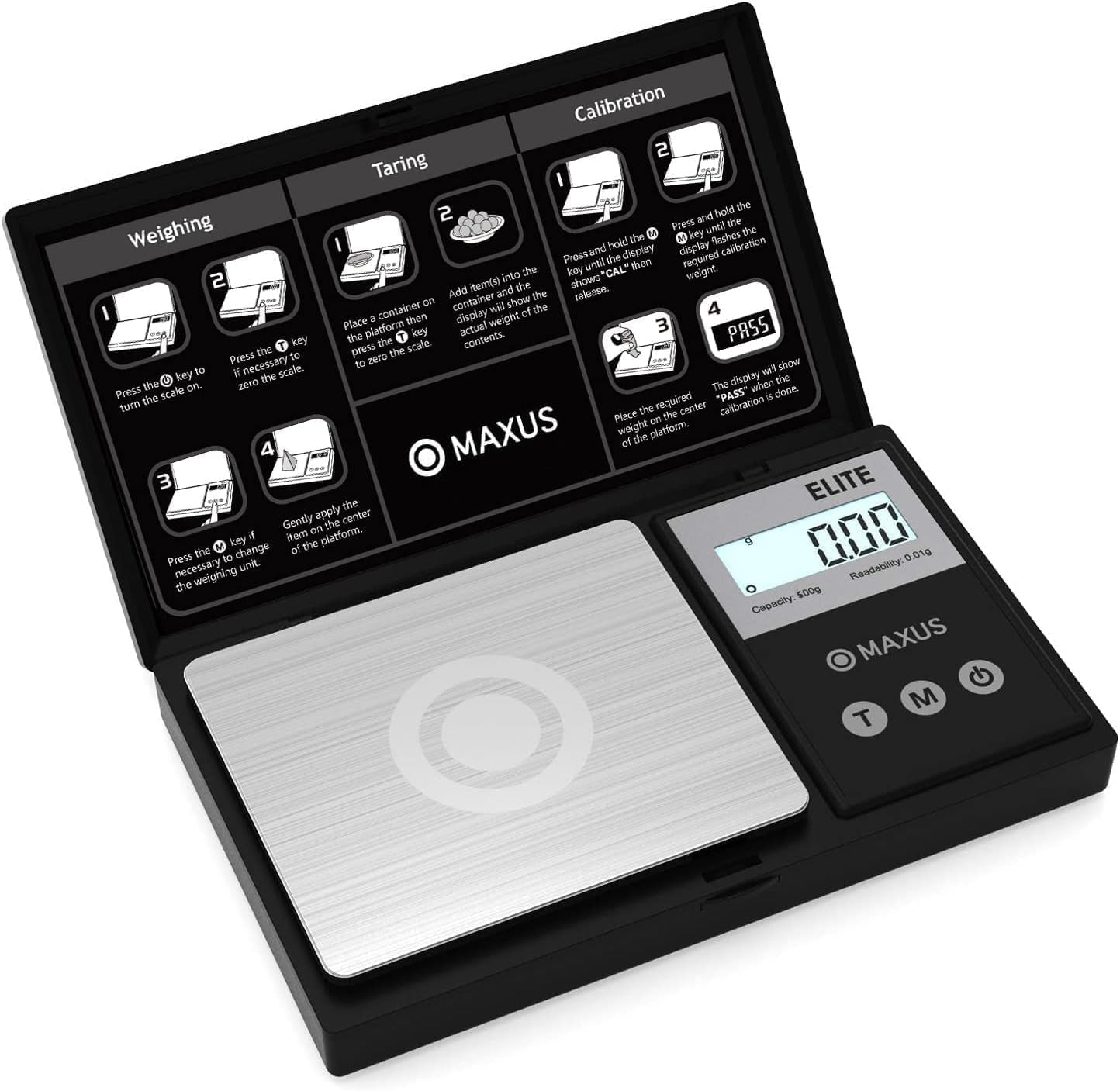 Digital Pocket Gram Scale 500G X 0.01G High Precision with Tray, Weighs Small Food, Jewelry, Ounces, Grains, LCD Display, Tare Function