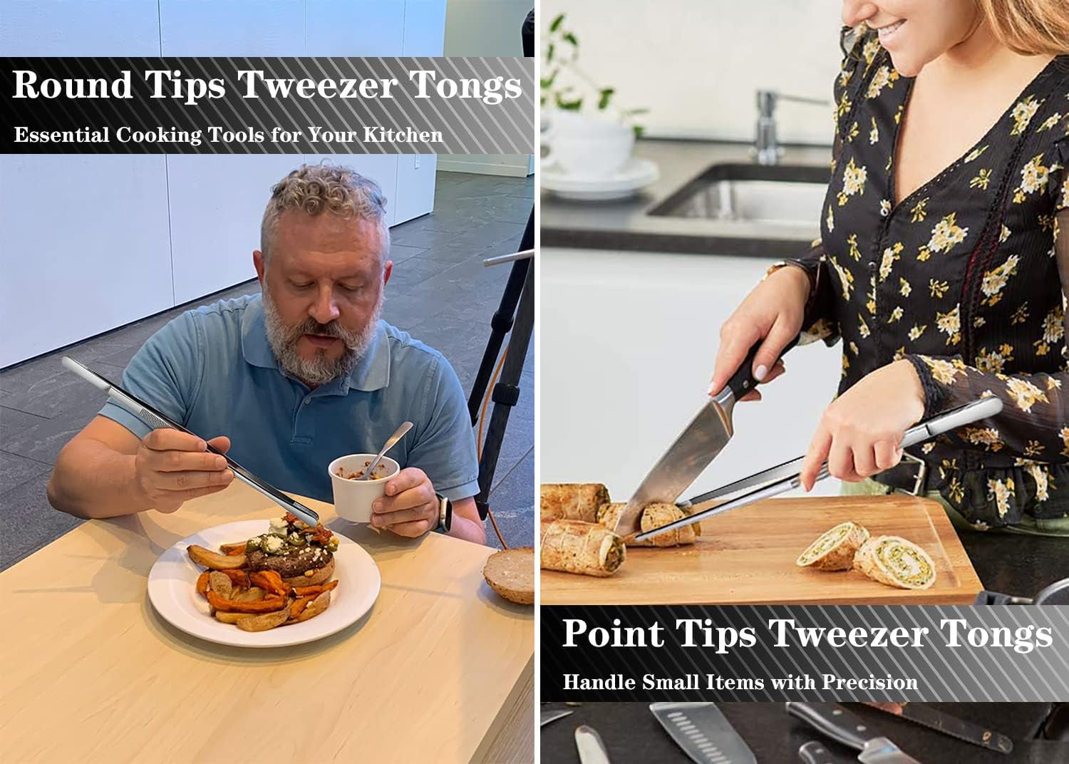 2 Pcs 10-Inch Cooking Tweezers Stainless Steel, Straight Food Tweezers, Professional Kitchen Forceps for Cooking Repairing and BBQ (Silver)