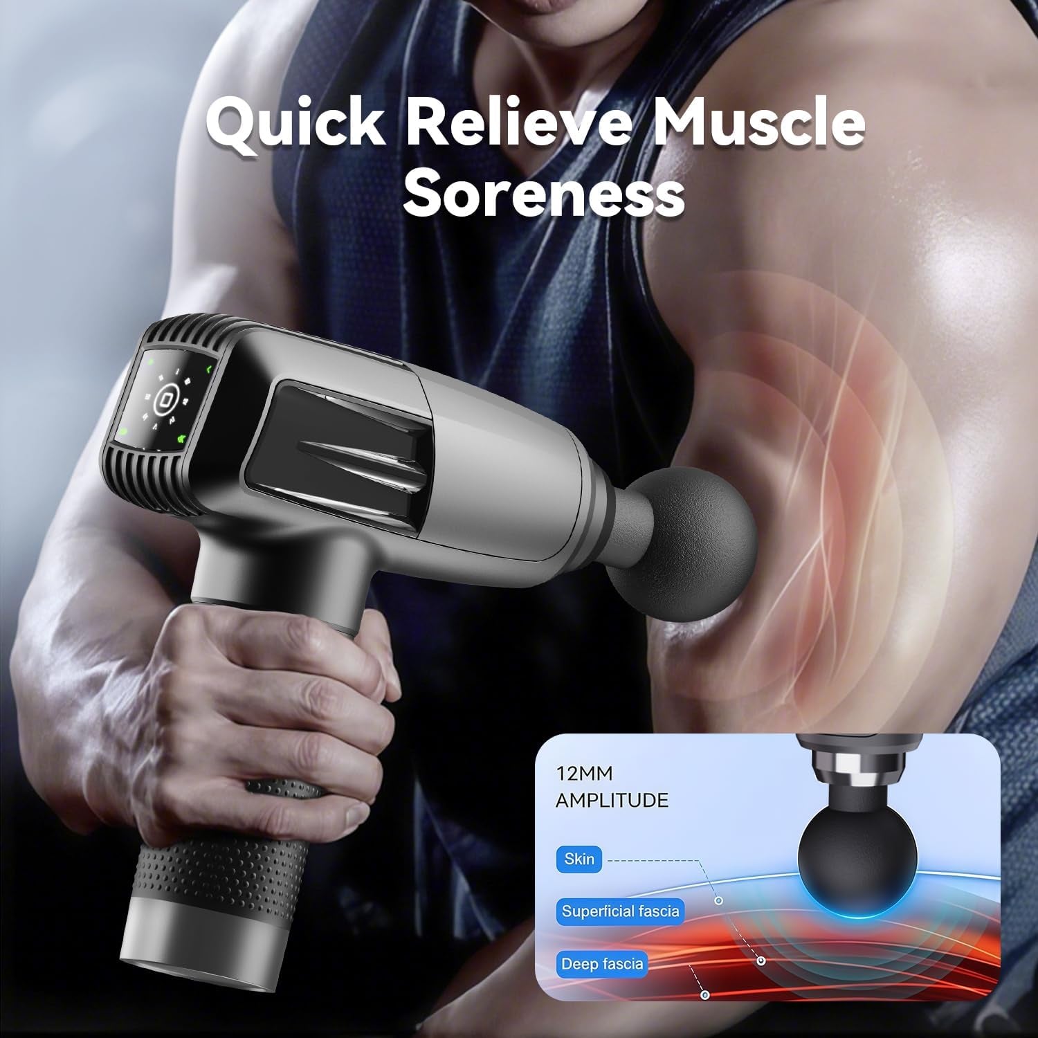 Massage Gun Deep Tissue,Birthday Gifts for Men Women,Gifts for Boyfriend Girlfriend - Neck Back Massager for Pain Relief Deep Tissue with 6 Heads & 8 Speeds(Grey)