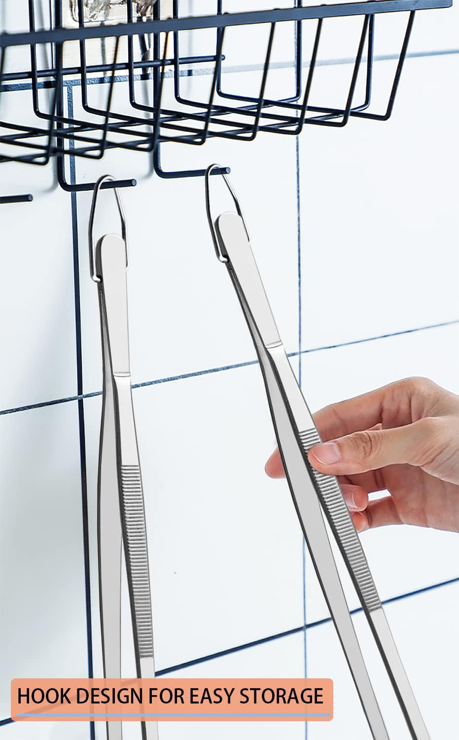 2 Pcs 12'' Curved Kitchen Tweezers Stainless Steel Long Tweezer Tongs Professional Chef Tweezers for Cooking, Grilling and BBQ (Silver)