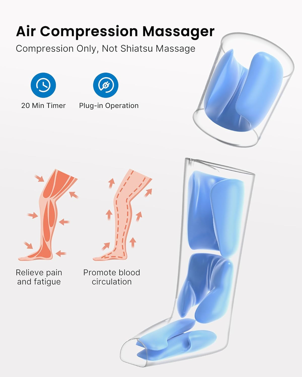 Compression Leg Massager, Air Compression Massager for Circulation Pain Relief, Effective for Father Mother Reduce Swelling-Blue