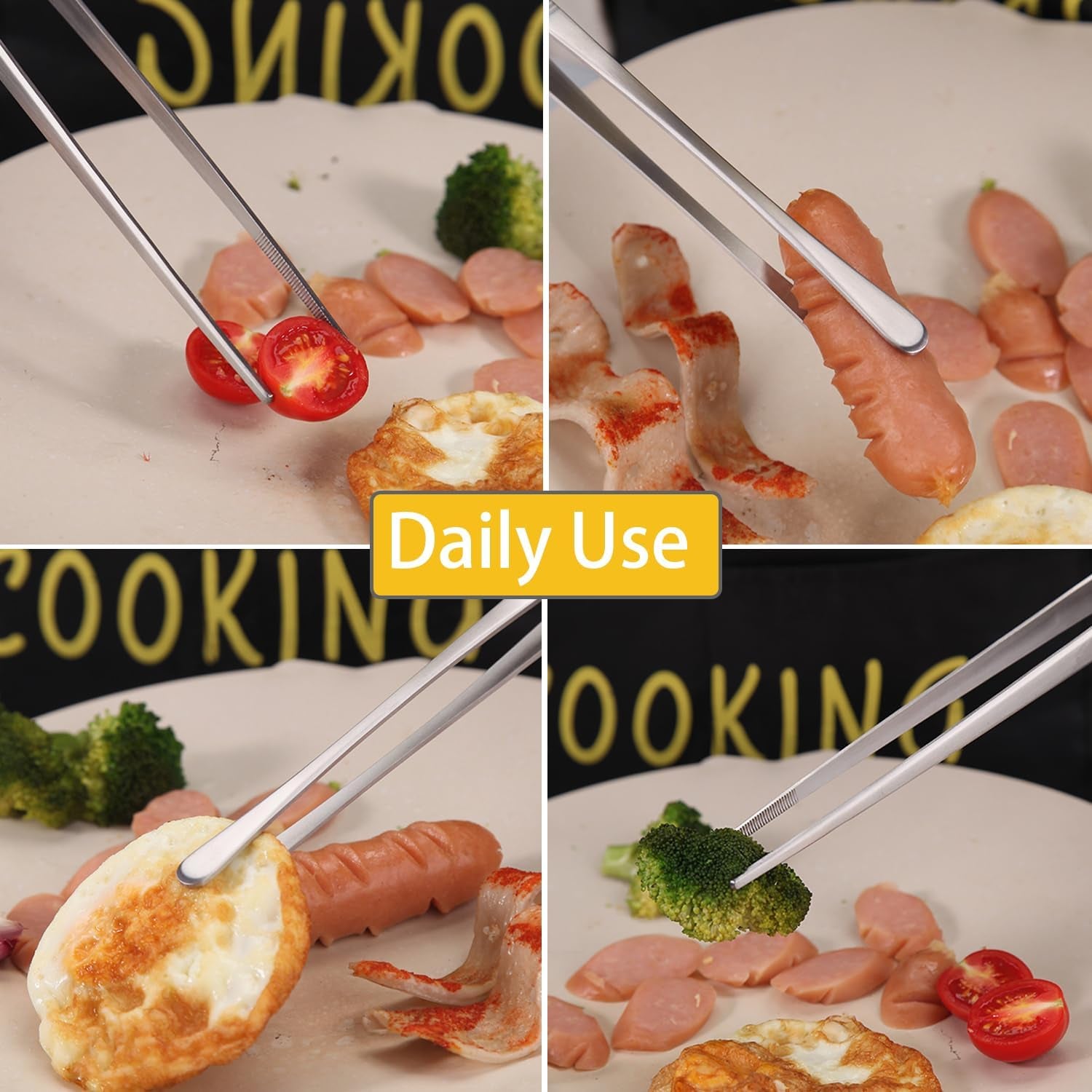 16-Inch Kitchen Tweezers Fine Tweezer Tongs Extra-Long Stainless Steel Cooking Tweezers (Point-Tips)