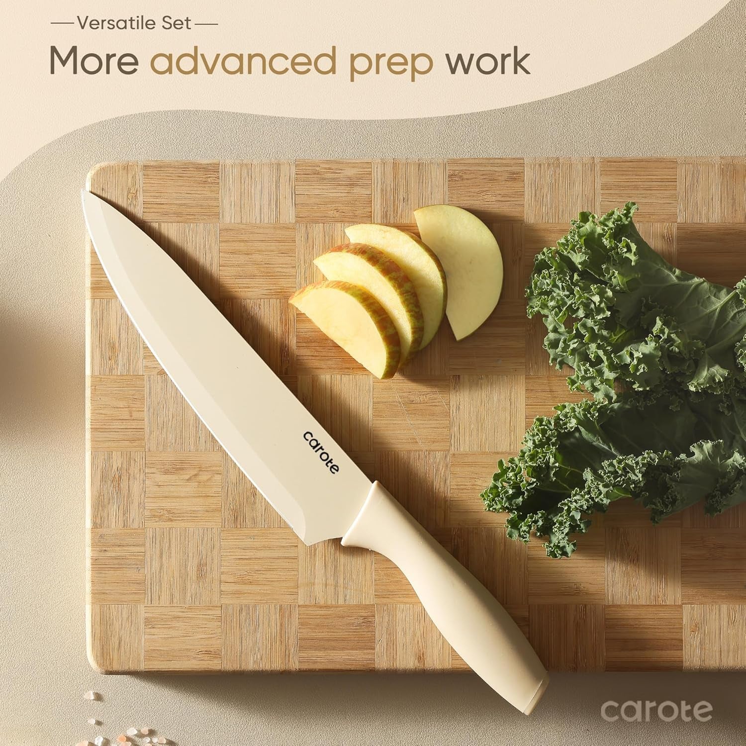 12 Pieces Kitchen Knife Set, Stainless Steel Knife Set with Nonstick Ceramic Coating, Dishwasher Safe with 6 Blade Guards, Rustproof, Brown