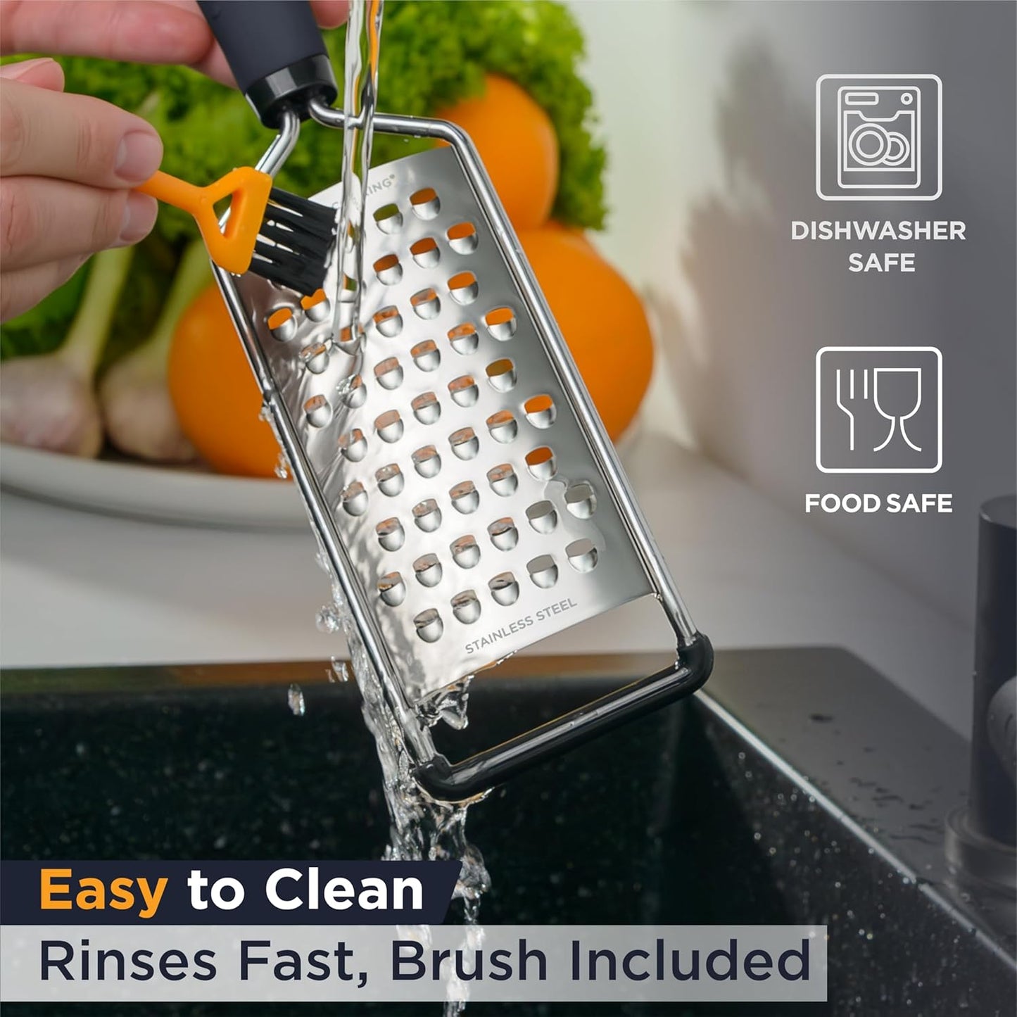 PRO Coarse Grater & Hand Held Cheese Grater - Sharp Stainless Steel Blades, Non-Slip Handle, Small Cheese Grater for Kitchen, Shredder, Dishwasher Safe