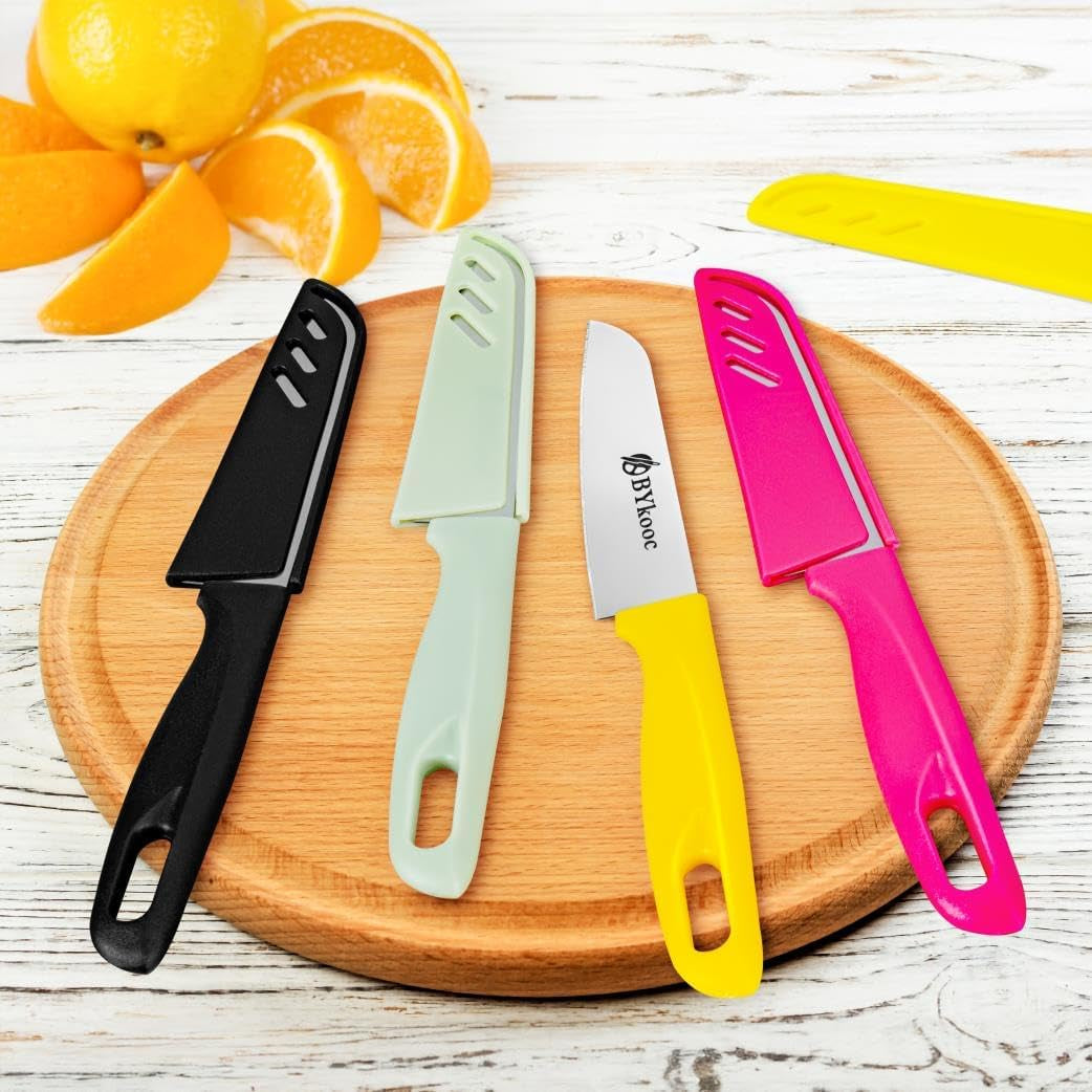 8 Pieces Paring Knives (4PCS Peeling Knives and 4PCS Knife Sheath), Ultra Sharp Vegetable and Fruit Knife,German Steel Small Kitchen Knife with PP Plastic Ergonomic Handle