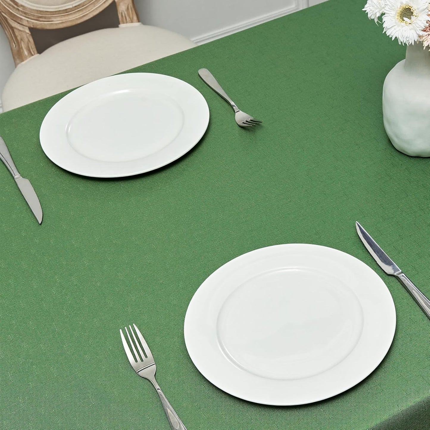Rectangle Tablecloth Waterproof 52X70 Inch Linen Textured Table Cloth Stain and Wrinkle Resistant Washable, Decorative Fabric Table Cover for Dining, Party and Camping, Green