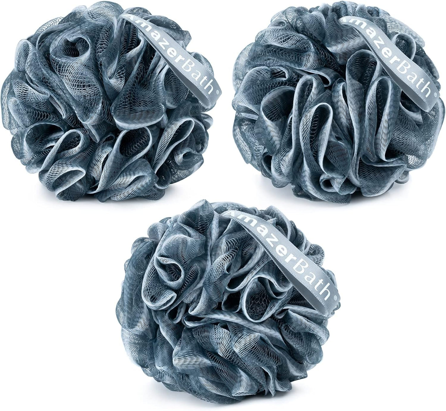 Loofah Sponge, Shower Loofah for Men and Women - Body Scrubber Loofa Set of 3 Indigo & White Edge, Bath Sponge 60G/Pcs