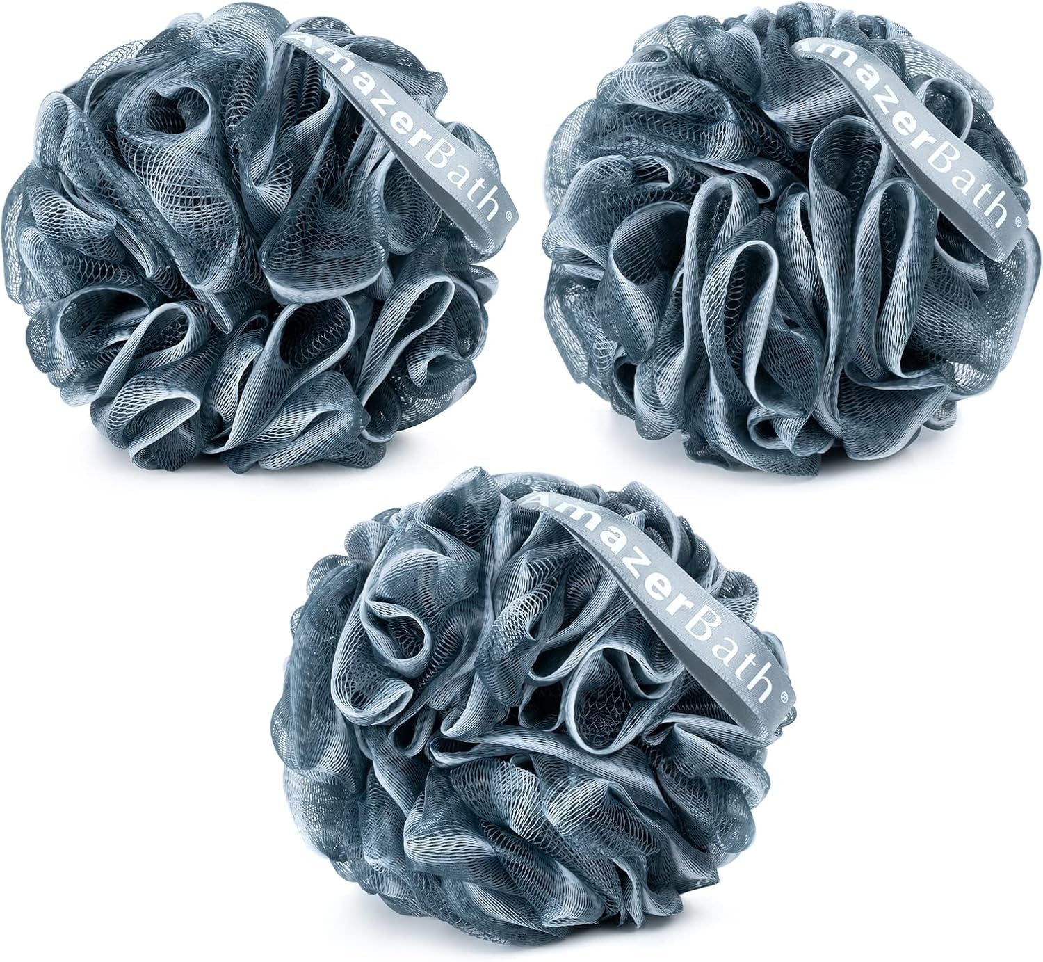 Loofah Sponge, Shower Loofah for Men and Women - Body Scrubber Loofa Set of 3 Indigo & White Edge, Bath Sponge 60G/Pcs