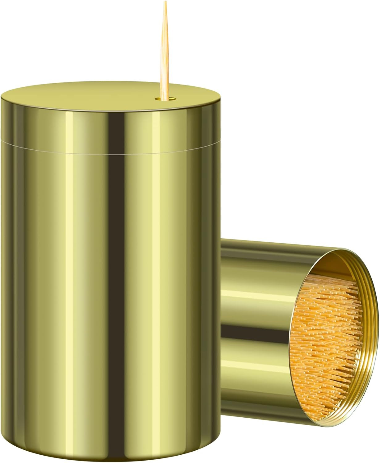 Toothpick Holder Toothpicks 304 Stainless Steel Toothpick Dispenser with 400 Bamboo Toothpicks for Appetizers Craft, Party, Cocktail Picks, Cleaning Teeth, Gold
