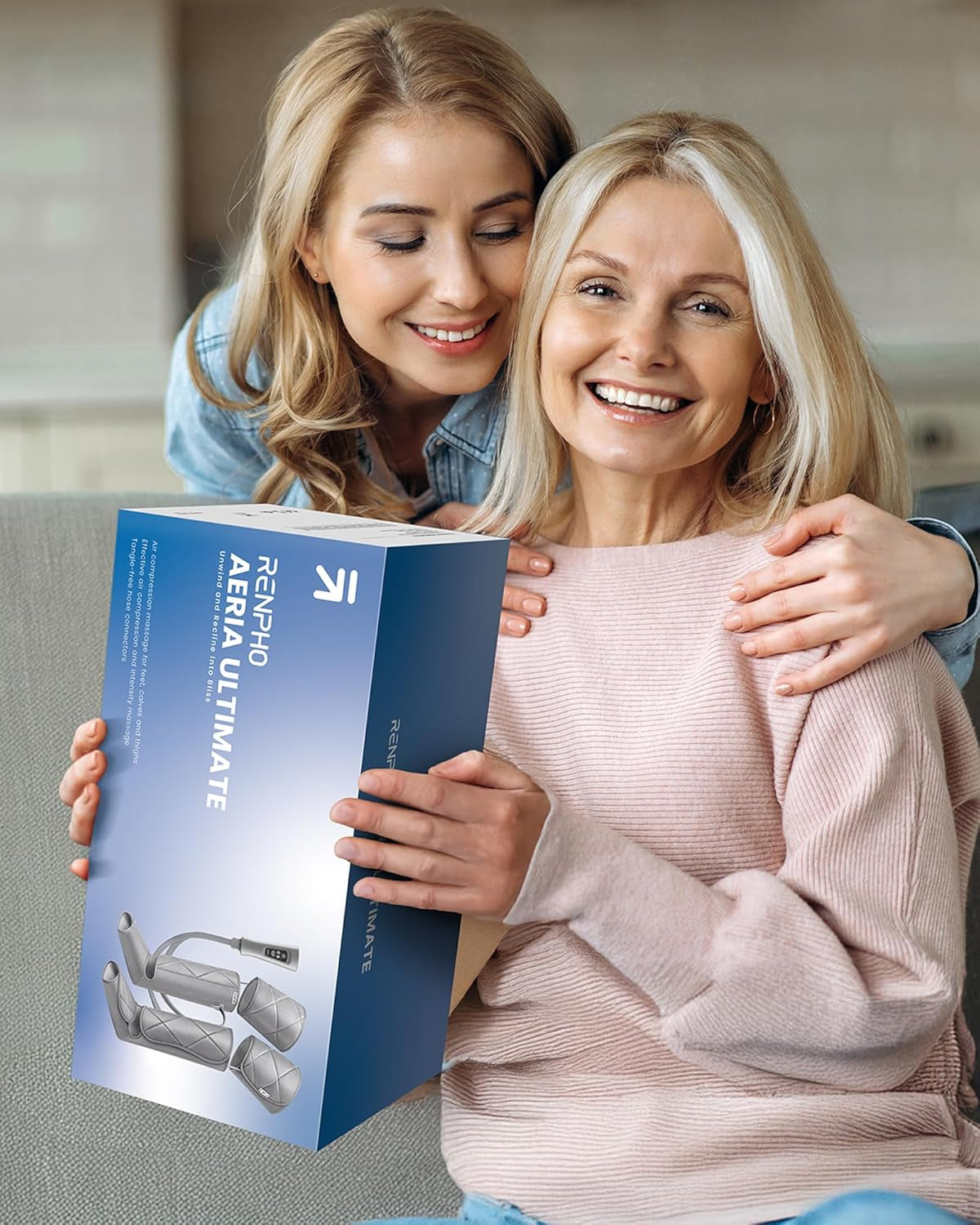 Compression Leg Massager, Air Compression Massager for Circulation Pain Relief, Effective for Father Mother Reduce Swelling-Blue