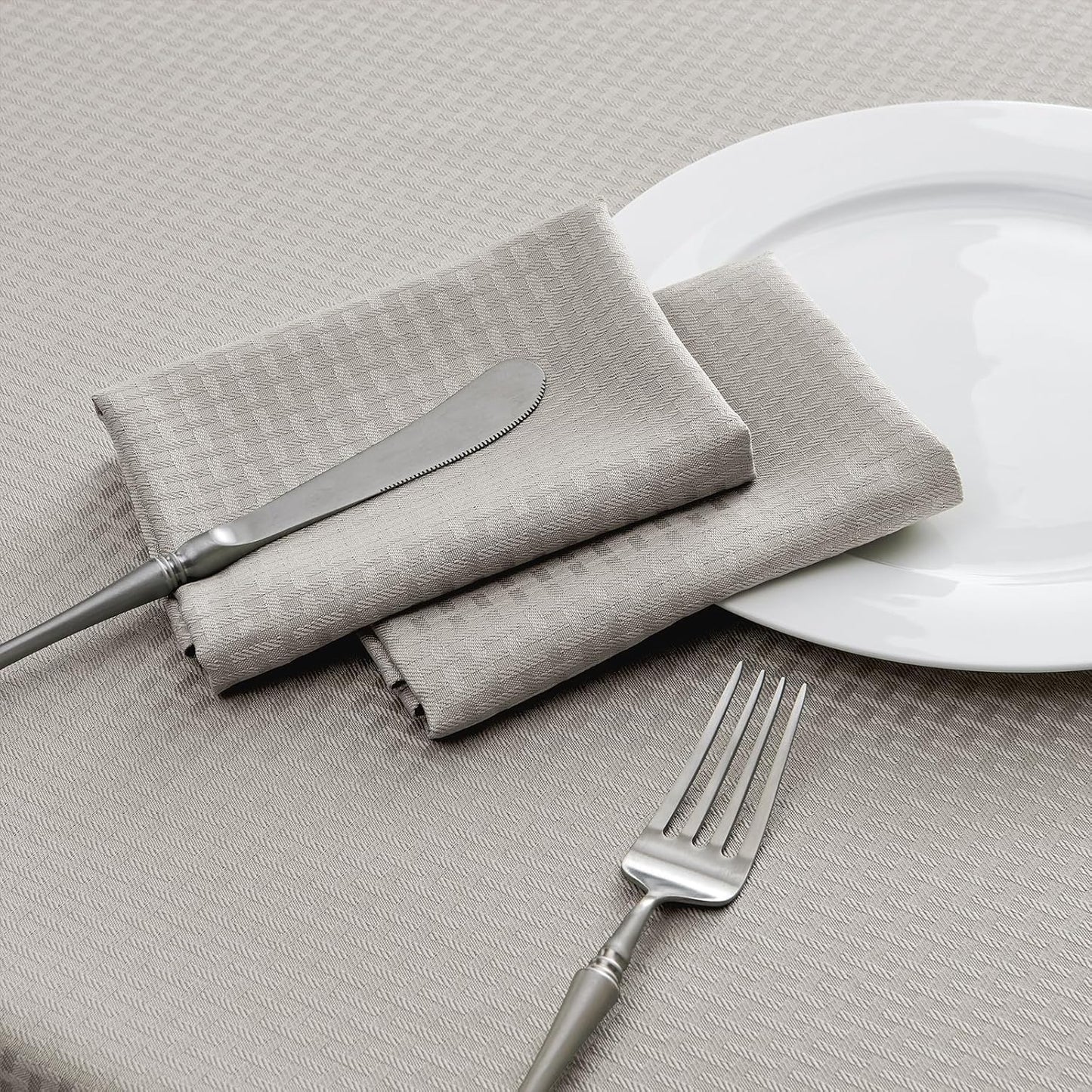 Rectangle Tablecloth Weaved Textured Water Resistant Spill Proof Table Cloth, Decorative Fabric Wrinkle Free Table Cover for Events and Dinner, 60 X 84 Inch, Light Grey