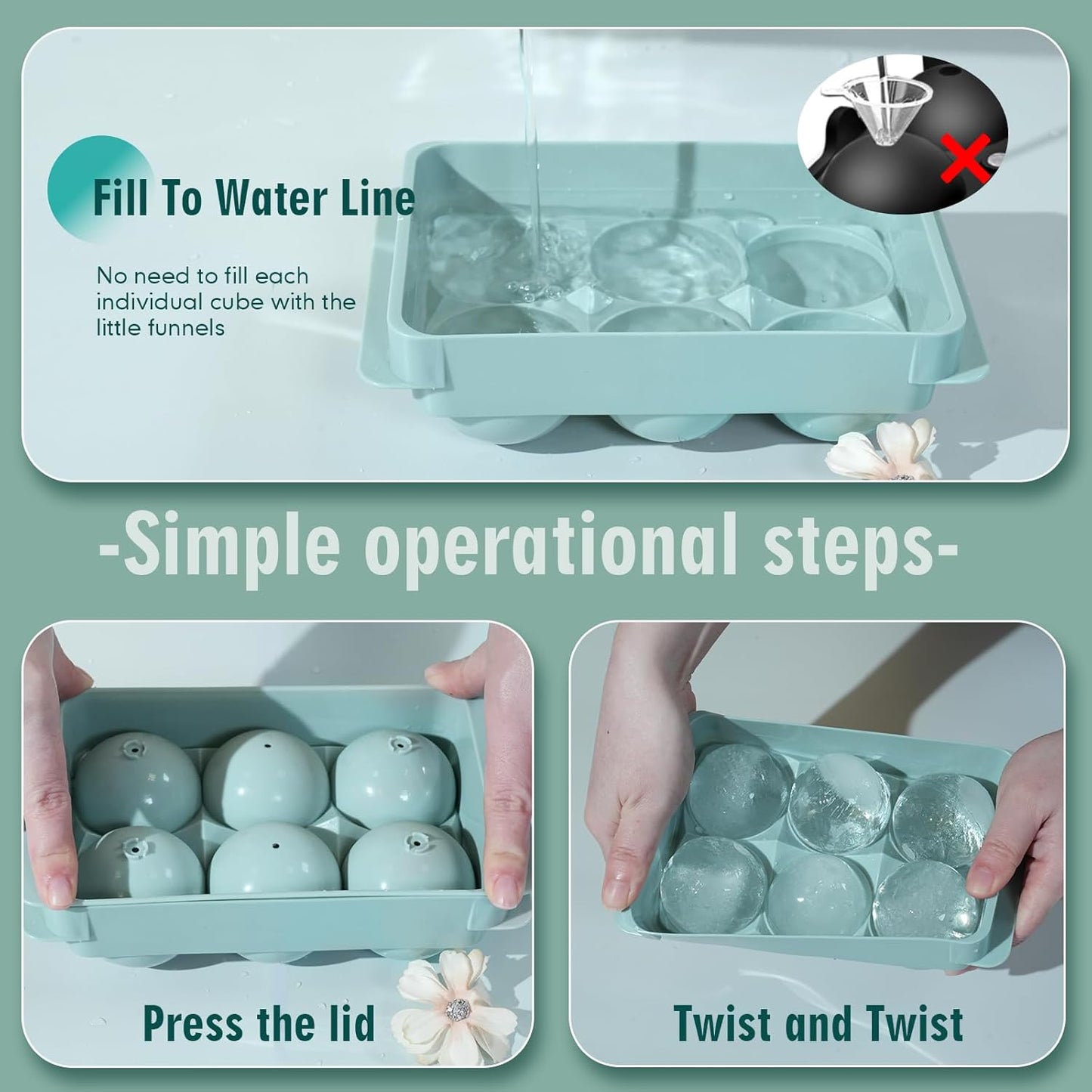 Large Ice Cube Molds, Big round Whiskey Ice Cube Trays for Freezer, Easy to Fill & Release, Whiskey Bourbon Cocktail(1.9In*6 Balls- Blue/1 Pack)