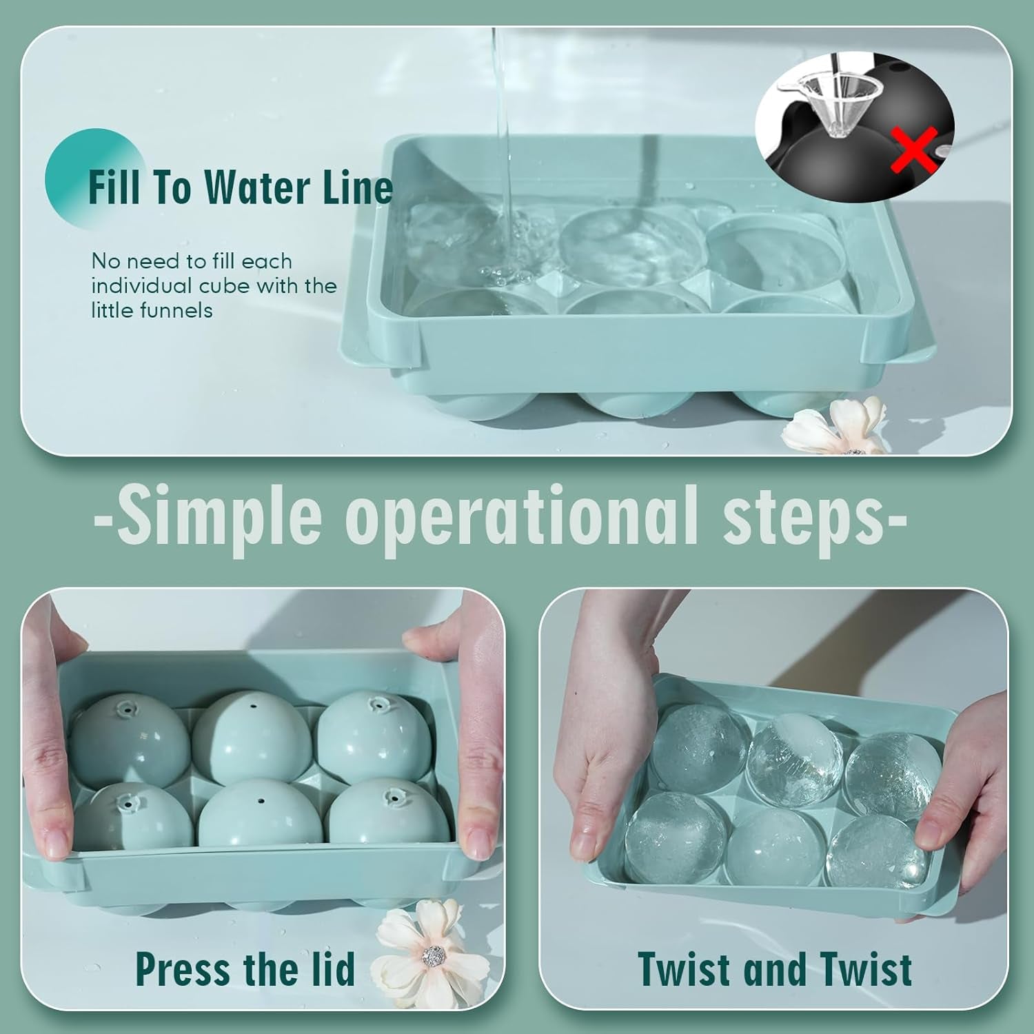 Large Ice Cube Molds, Big round Whiskey Ice Cube Trays for Freezer, Easy to Fill & Release, Whiskey Bourbon Cocktail(1.9In*6 Balls- Blue/1 Pack)