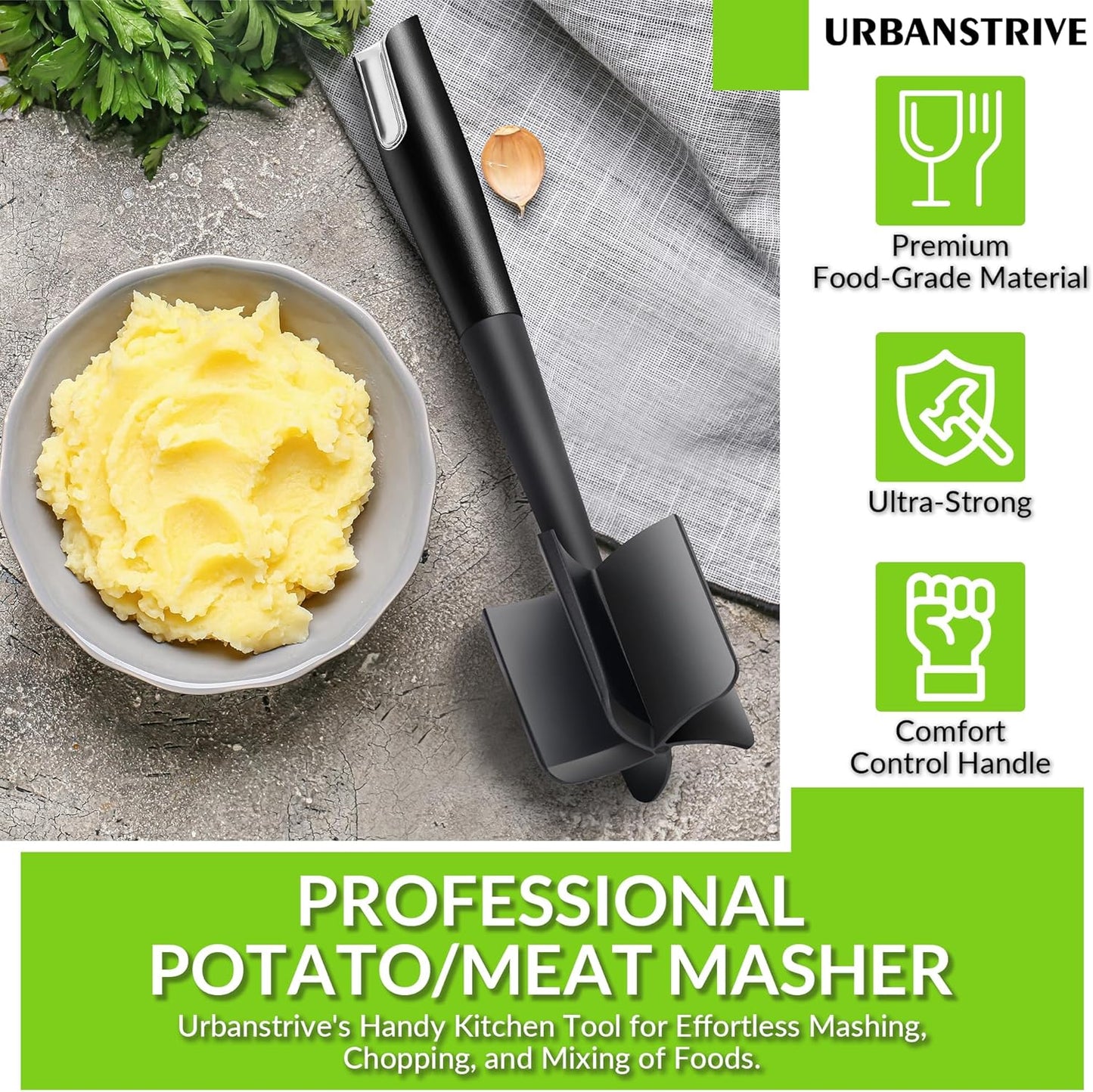 Heavy Duty Meat Chopper for Ground Beef, Durable Ground Beef Smasher, Non-Scratch Hamburger Chopper, Non-Slip Ground Meat Chopper and Meat Masher Ground Beef (Black)