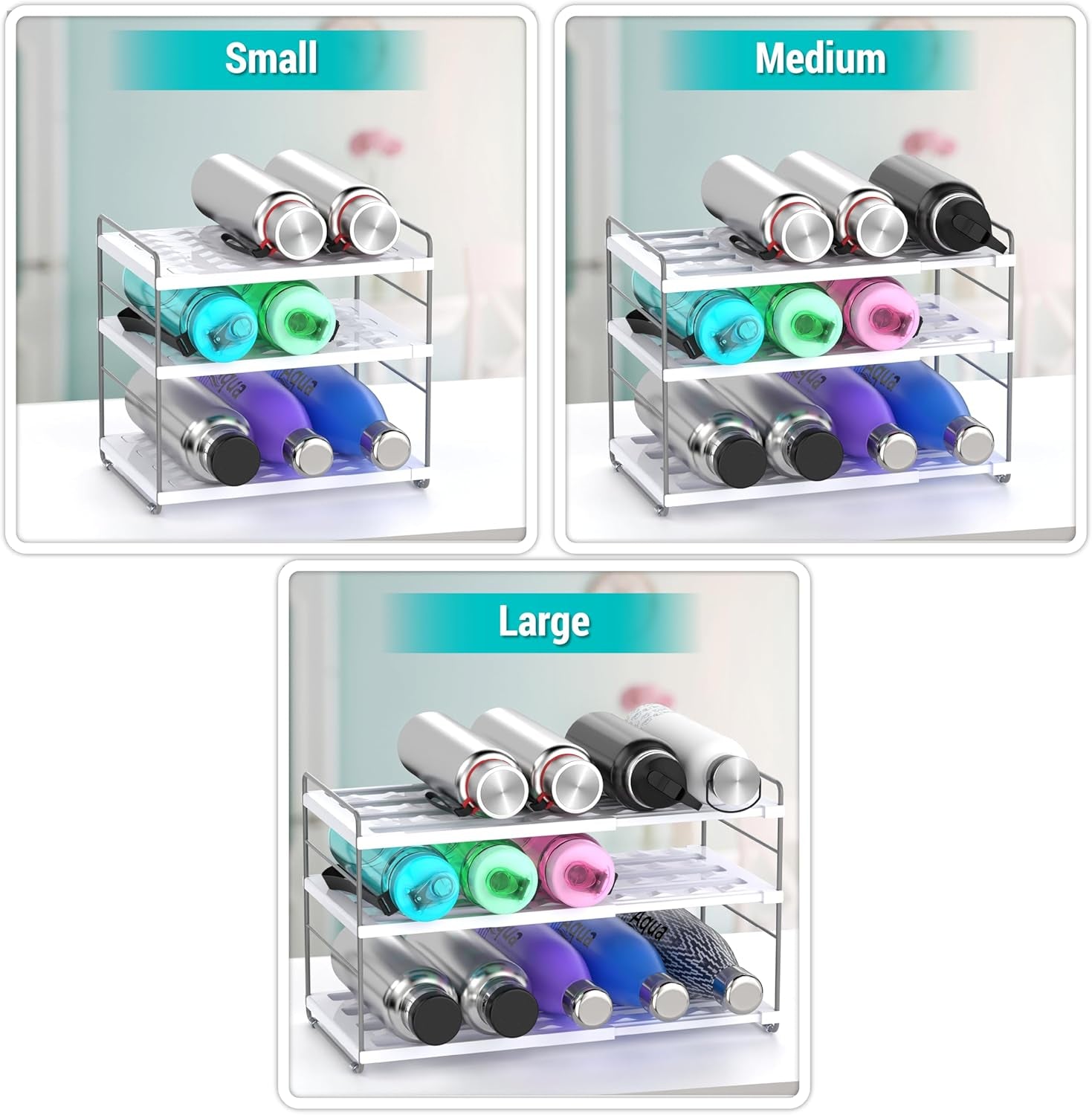 Expandable Water Bottle Organizer for Cabinet, Tumbler Organizer, Water Bottle Holder for Kitchen Organization, Pantry Organizers Cup Rack for Kitchen Storage