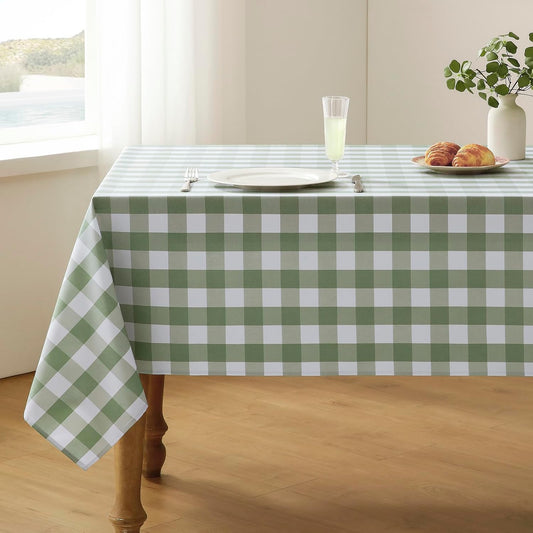 Checkered Tablecloth Rectangle Waterproof Gingham Table Cloth Washable Buffalo Plaid Table Cover Wrinkle Free for Kitchen, Dining and Outdoor Picnic, 52 X 70 Inch, Sage Green and White